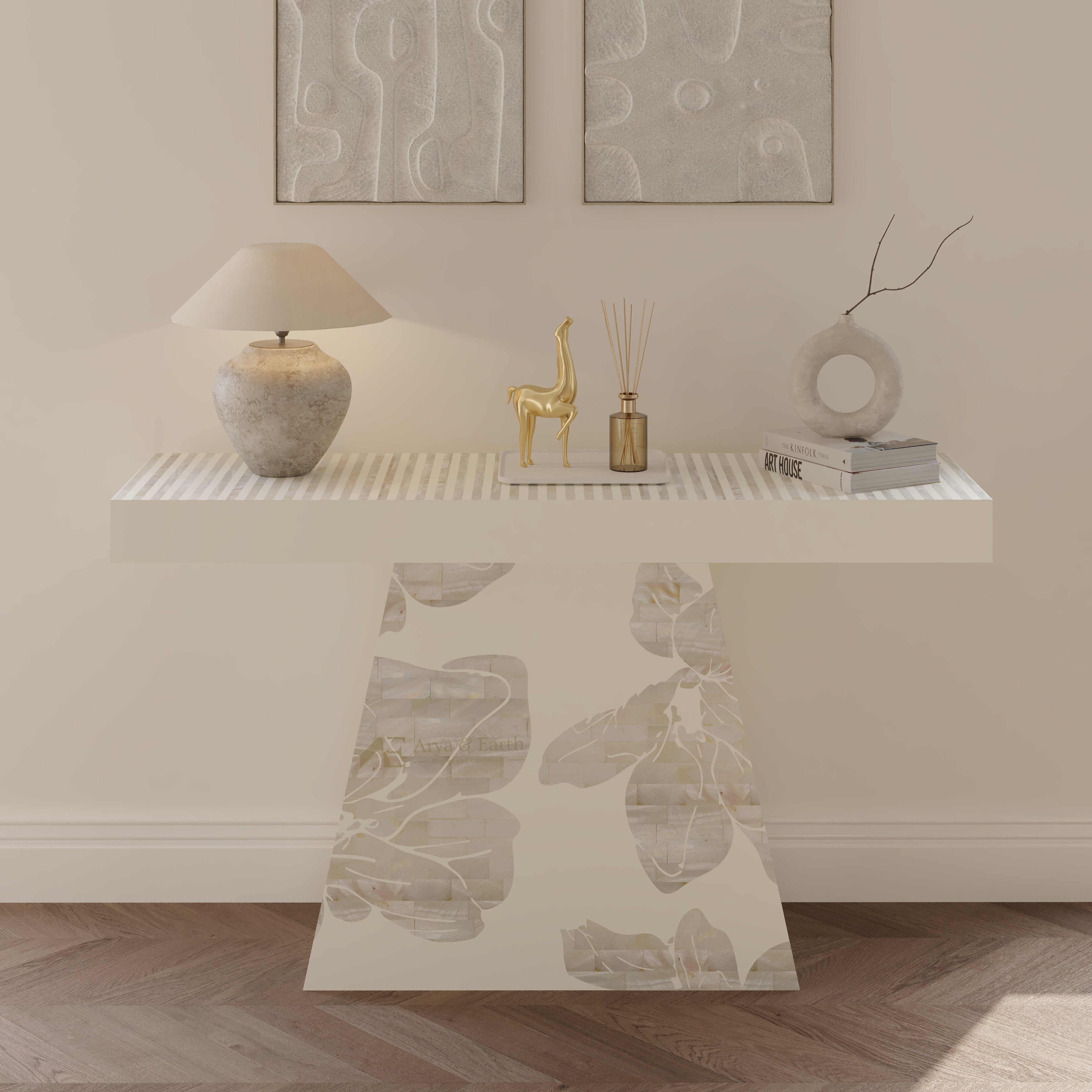 Mother Of Pearl Inlay Floral Handcrafted Console Table - Lunar Dust