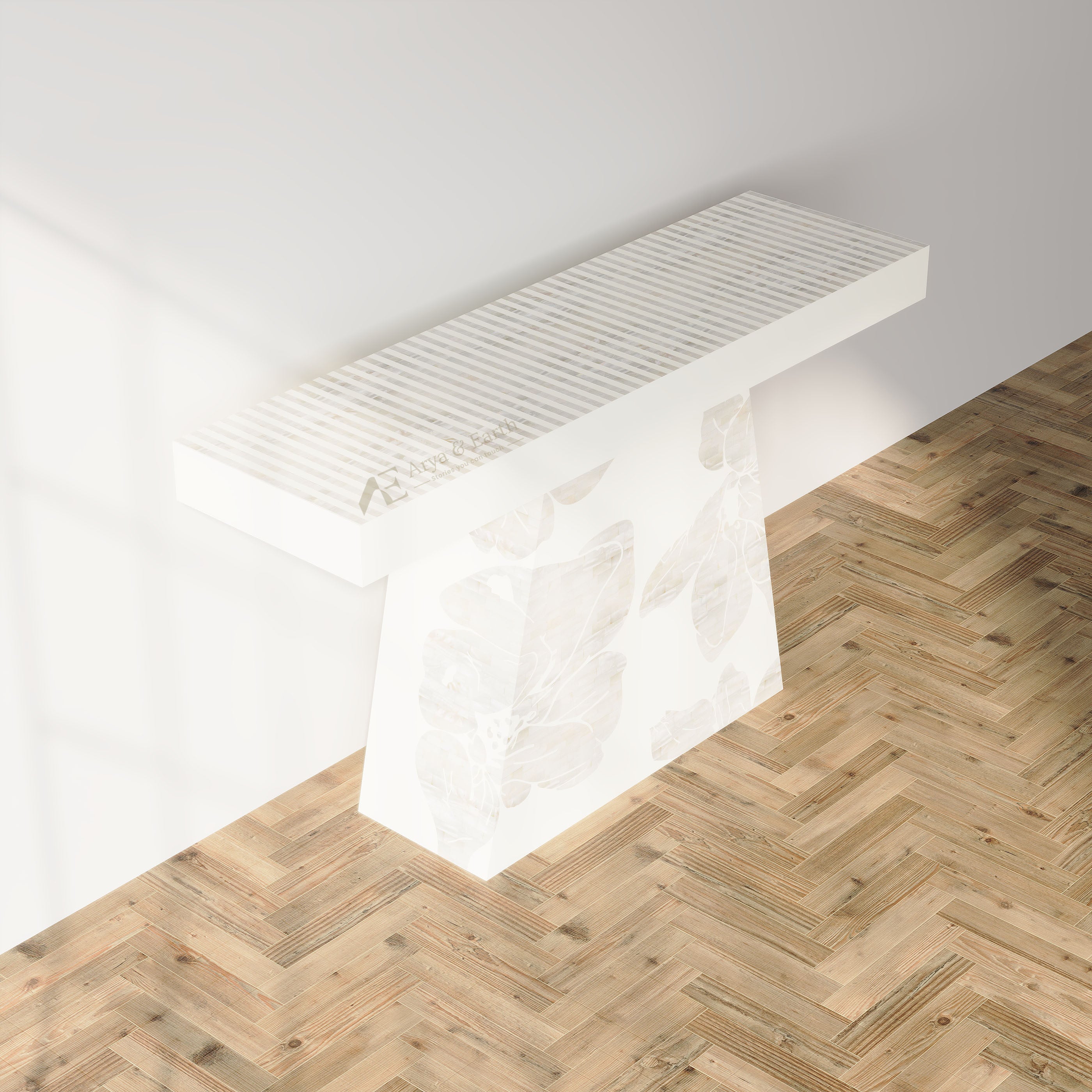 Mother Of Pearl Inlay Floral Handcrafted Console Table - Lunar Dust