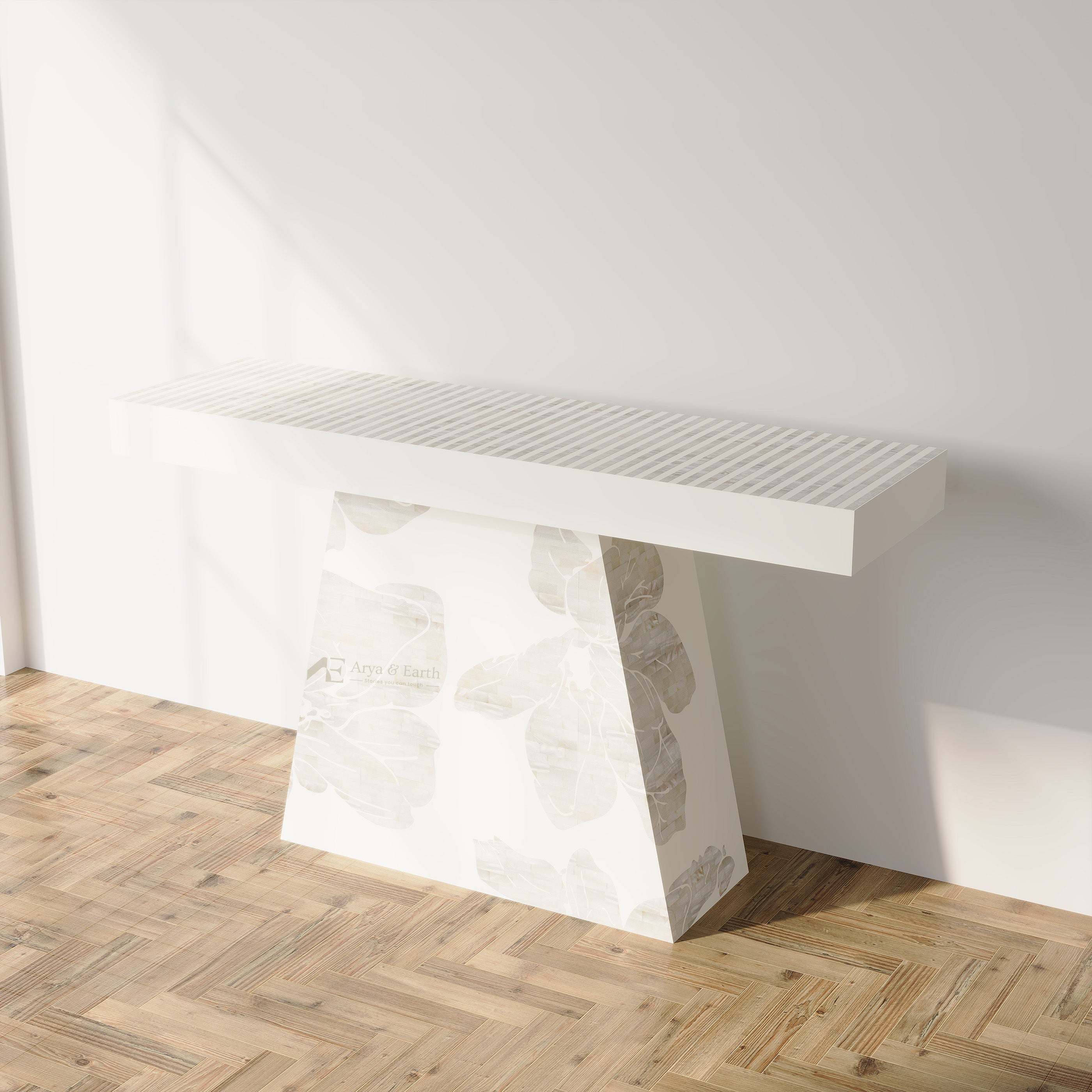 Mother Of Pearl Inlay Floral Handcrafted Console Table - Lunar Dust