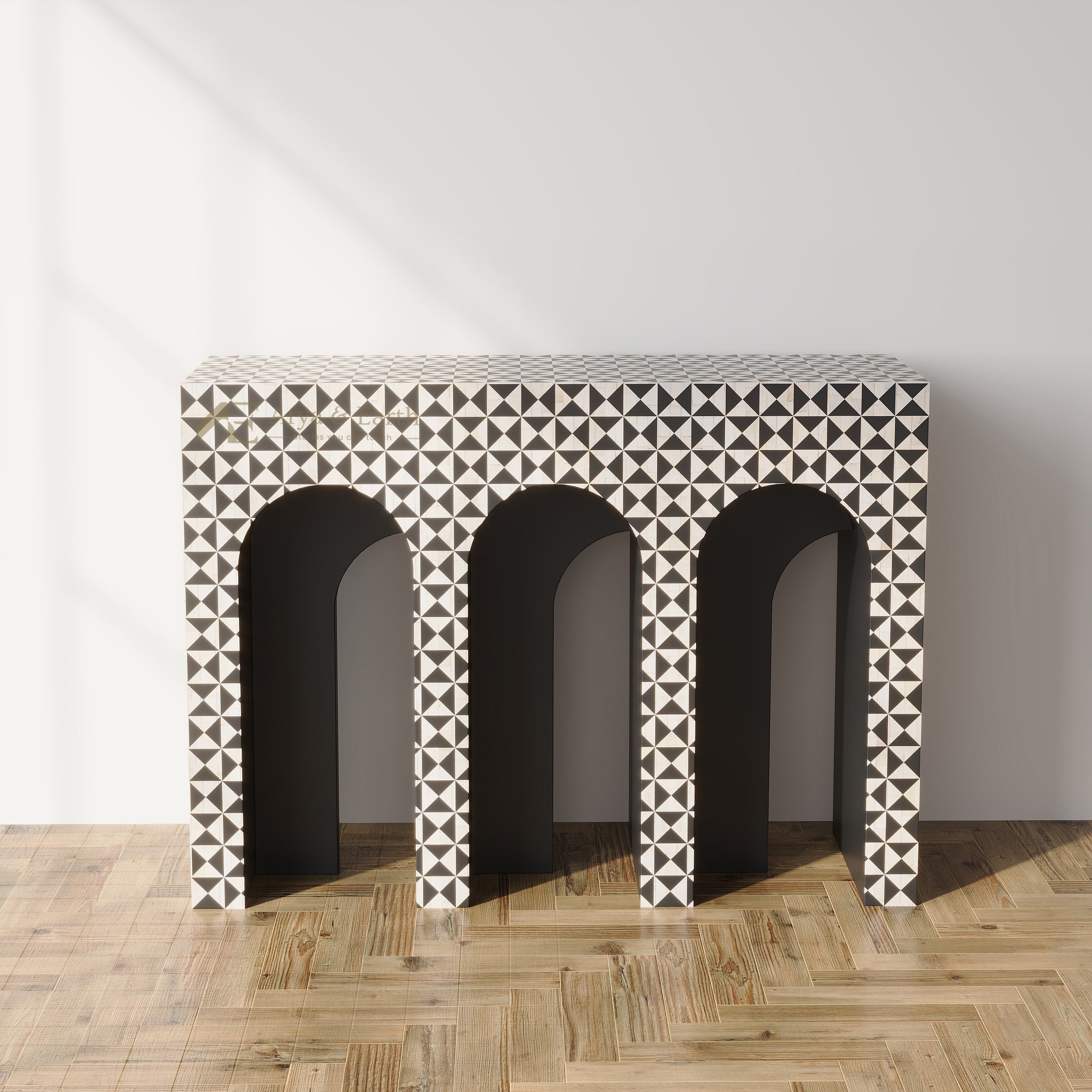 Black Bone Inlay Geometric Arch Console