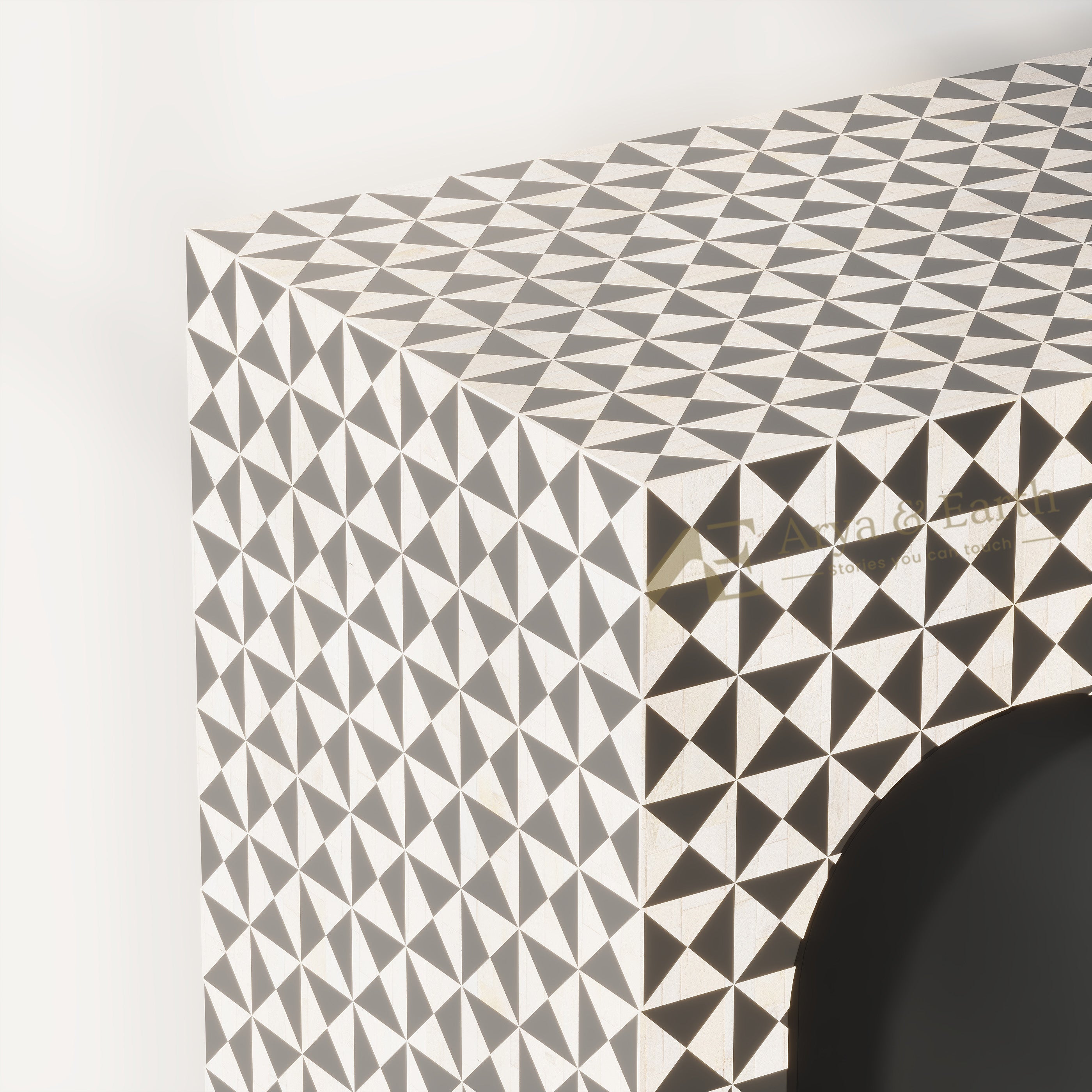 Close of Geometric Bone Inlay Pattern
