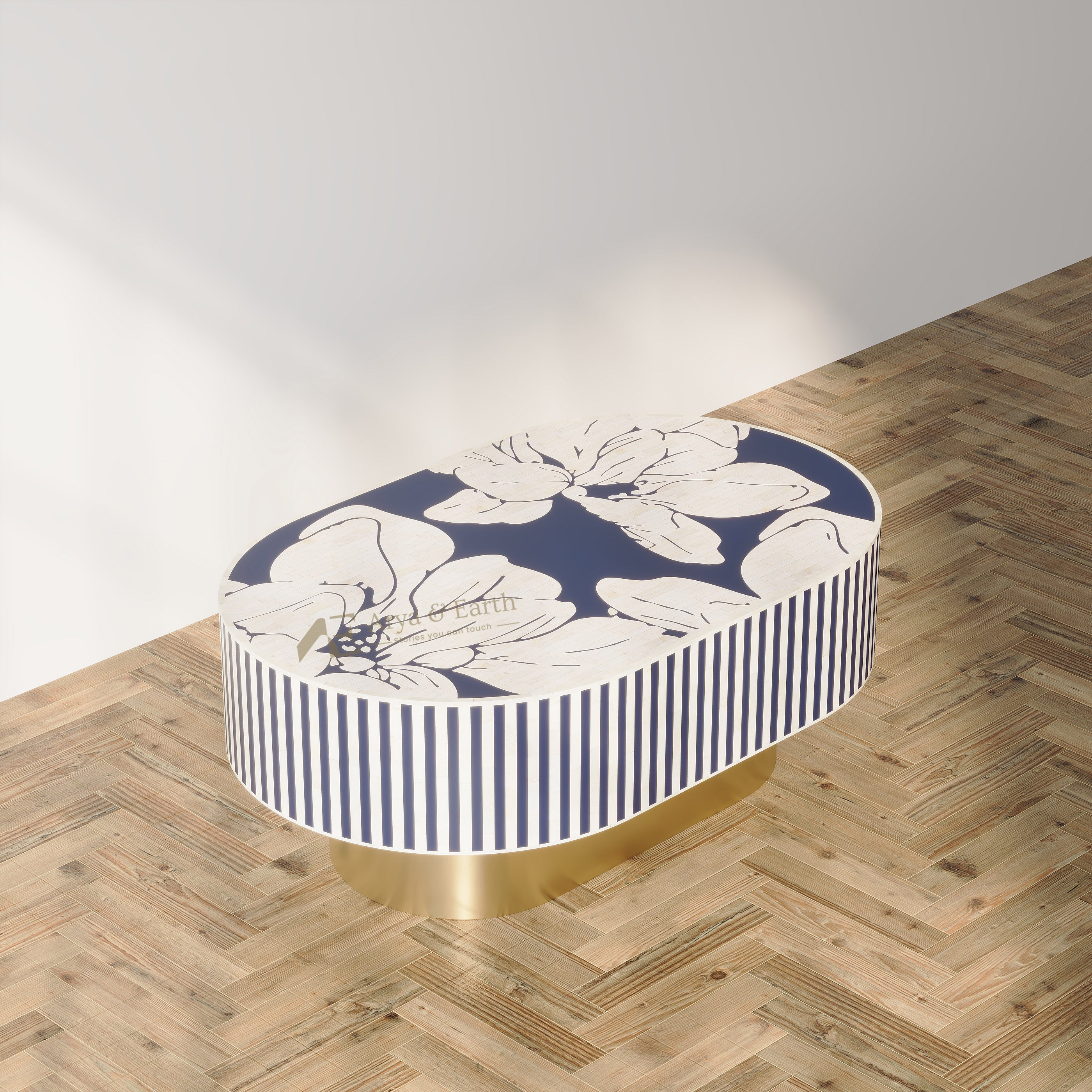 Bone Inlay Floral Handcrafted Coffee Table - Blue Sapphire