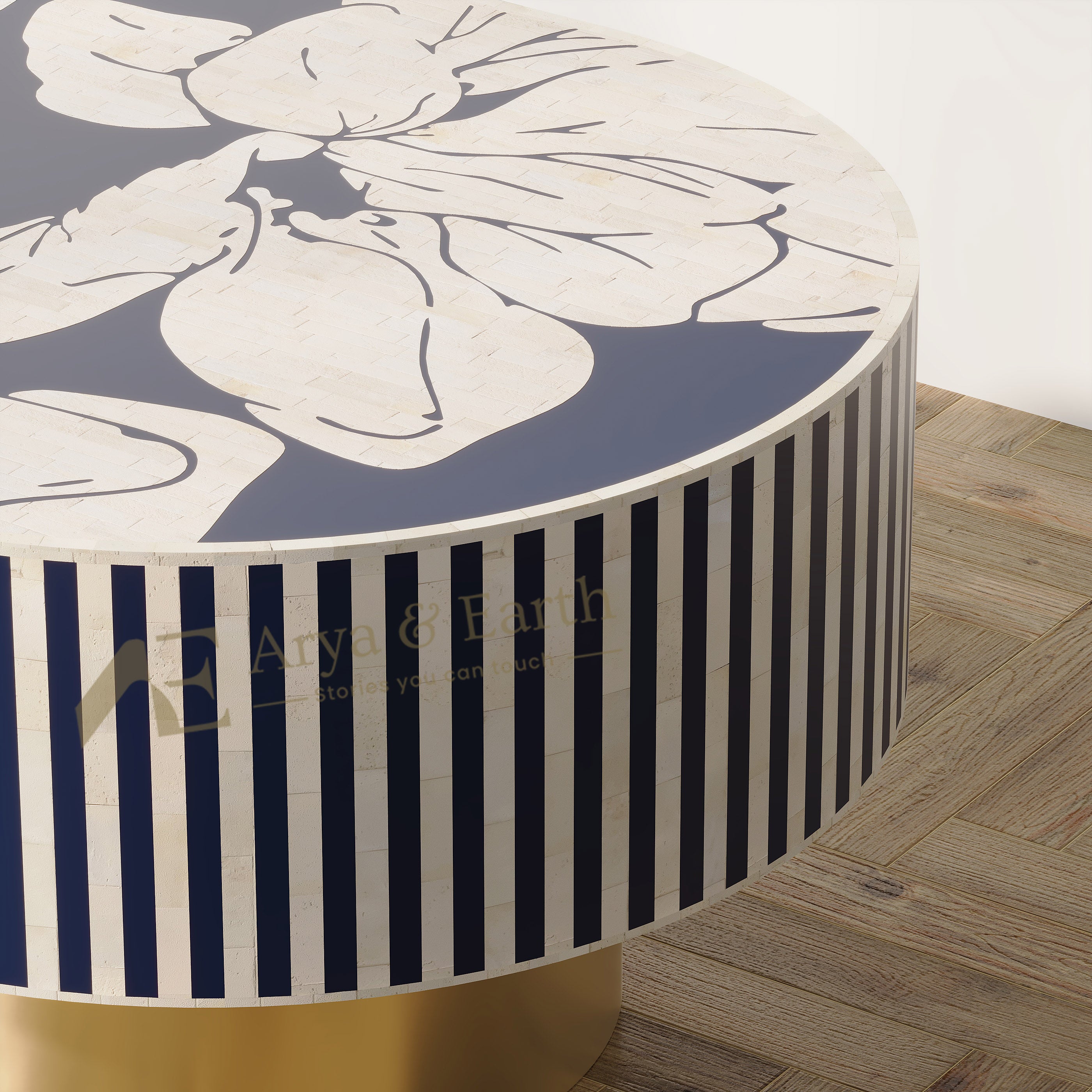Bone Inlay Floral Handcrafted Coffee Table - Blue Sapphire