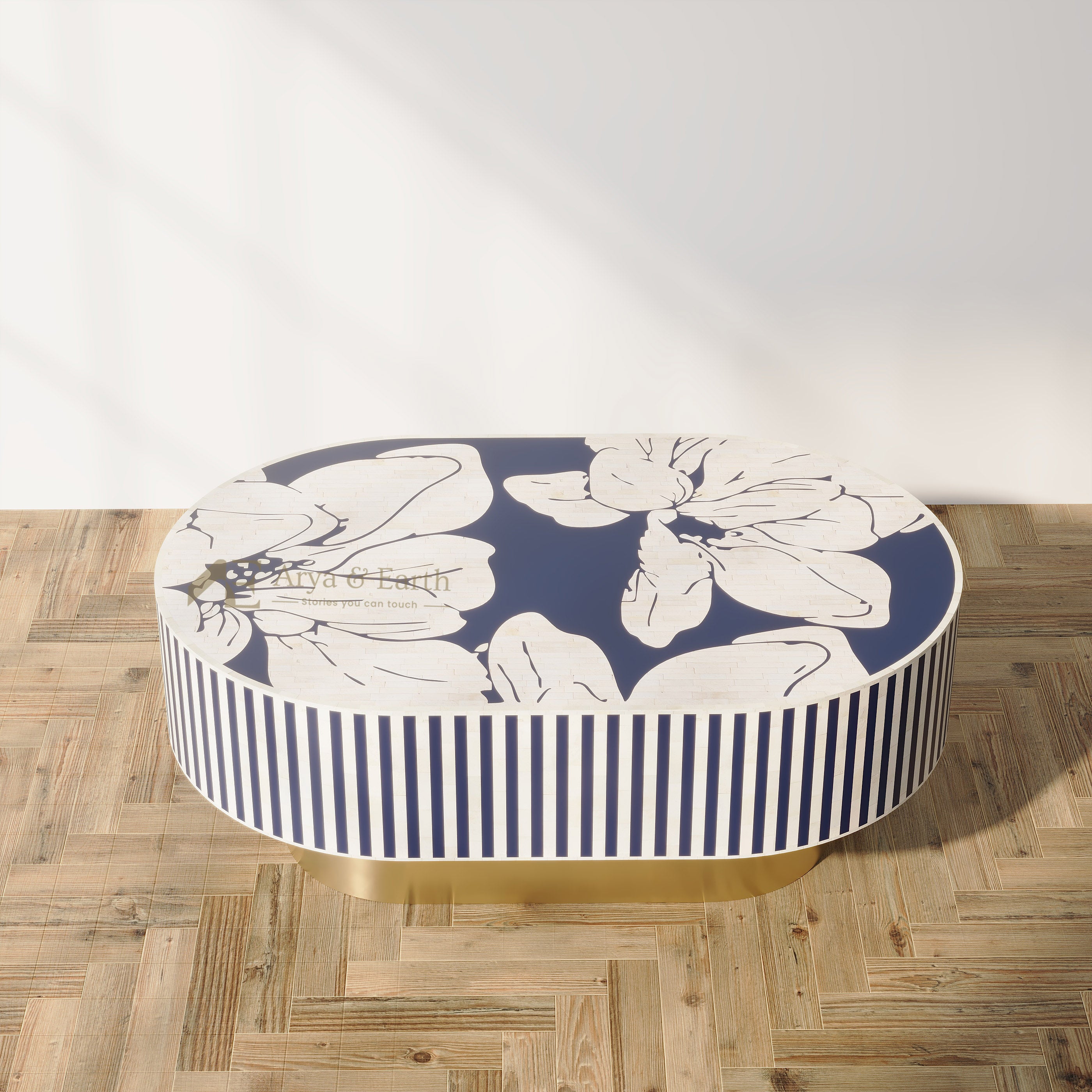 Bone Inlay Floral Handcrafted Coffee Table - Blue Sapphire