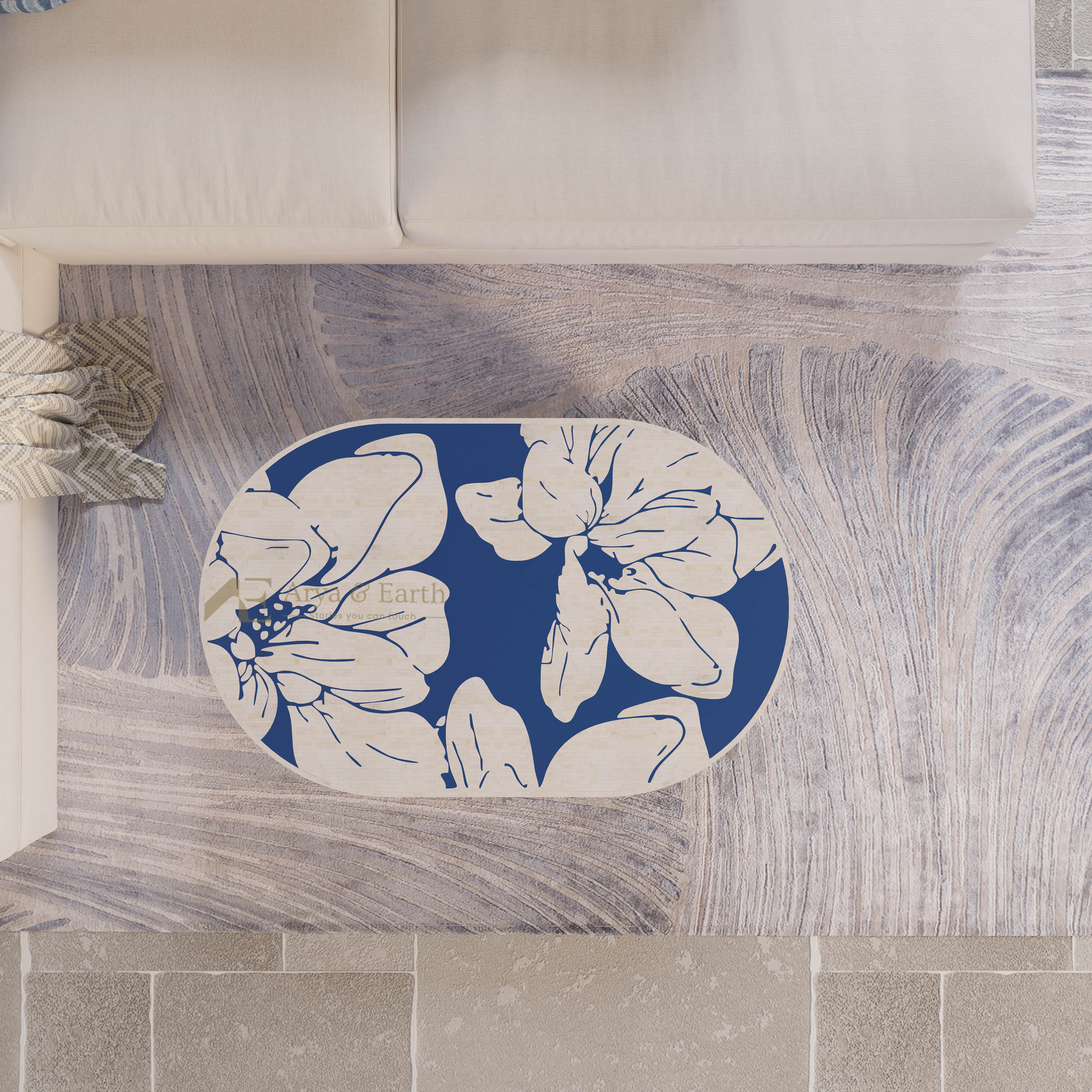 Bone Inlay Floral Handcrafted Coffee Table - Blue Sapphire