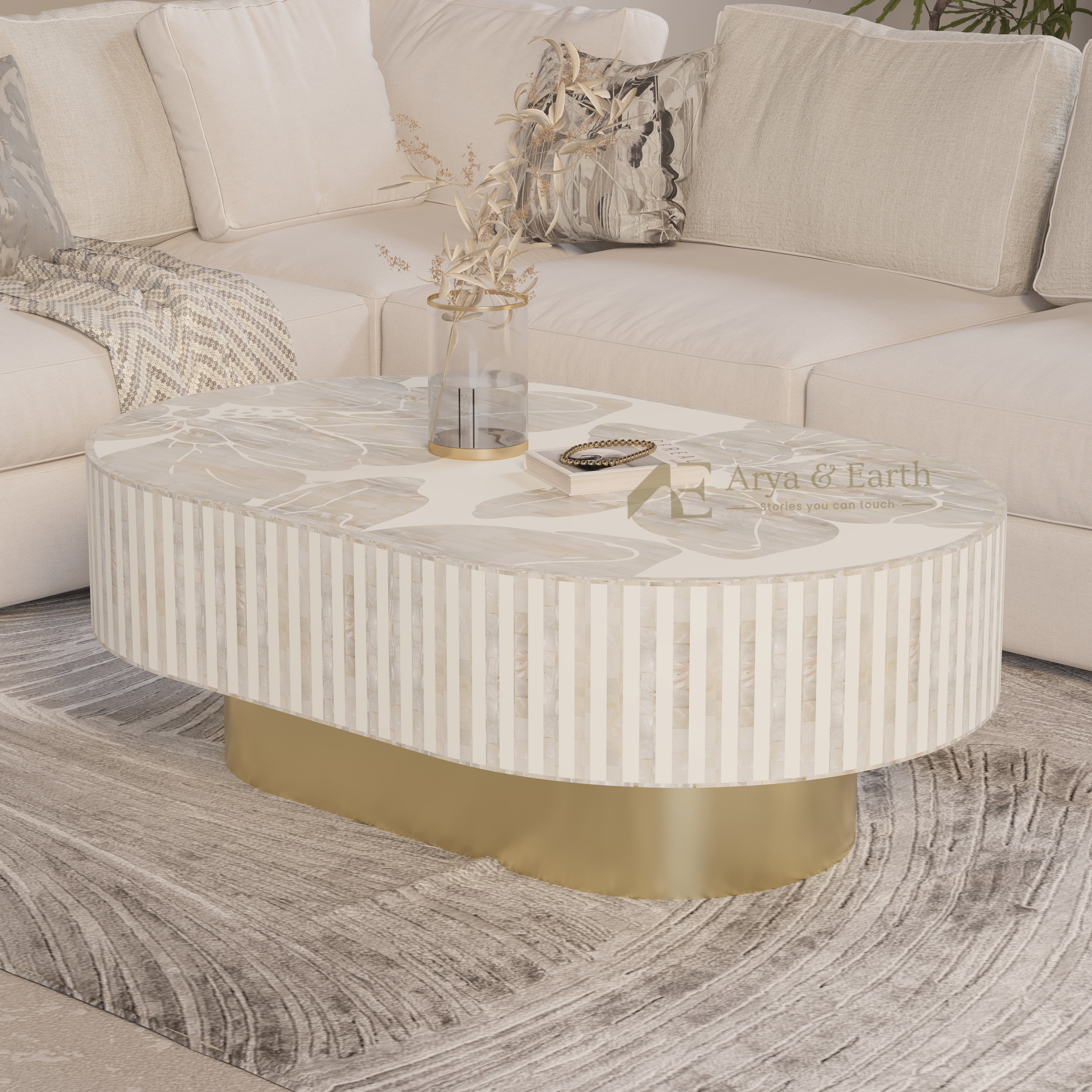 Mother of Pearl Floral Inlay Handcrafted Coffee Table - Lunar Dust