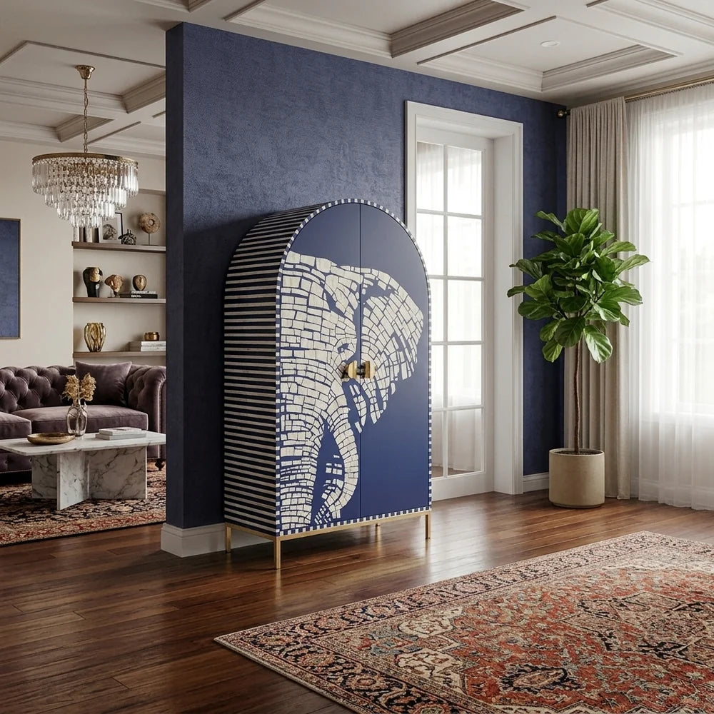 Mother of Pearl Elephant Bar Cabinet | Blue Sapphire