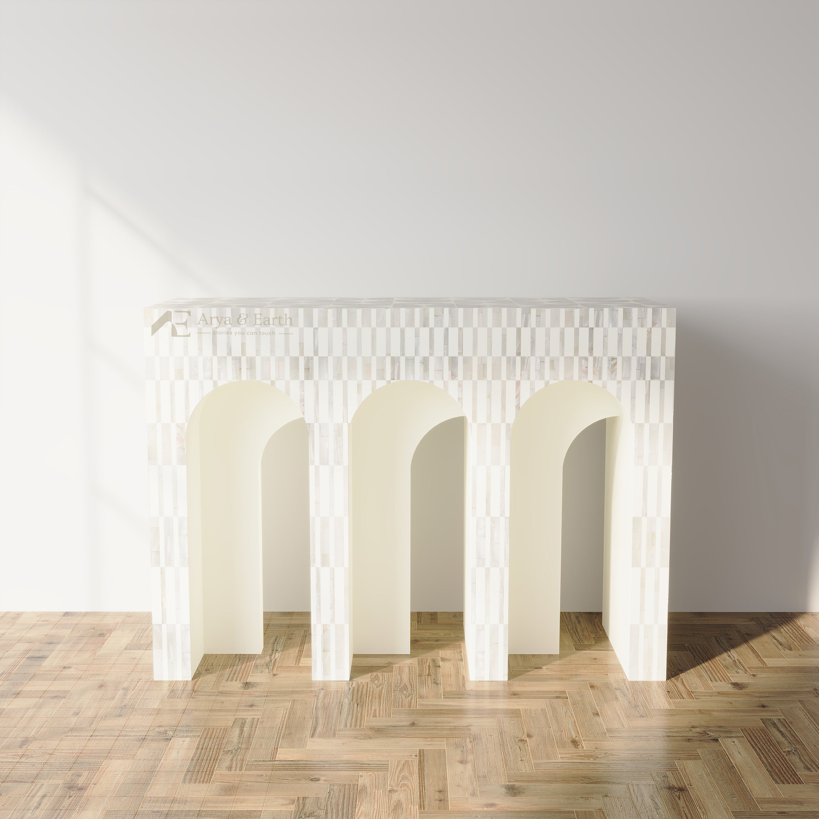White mother of Pearl Inlay Console Table