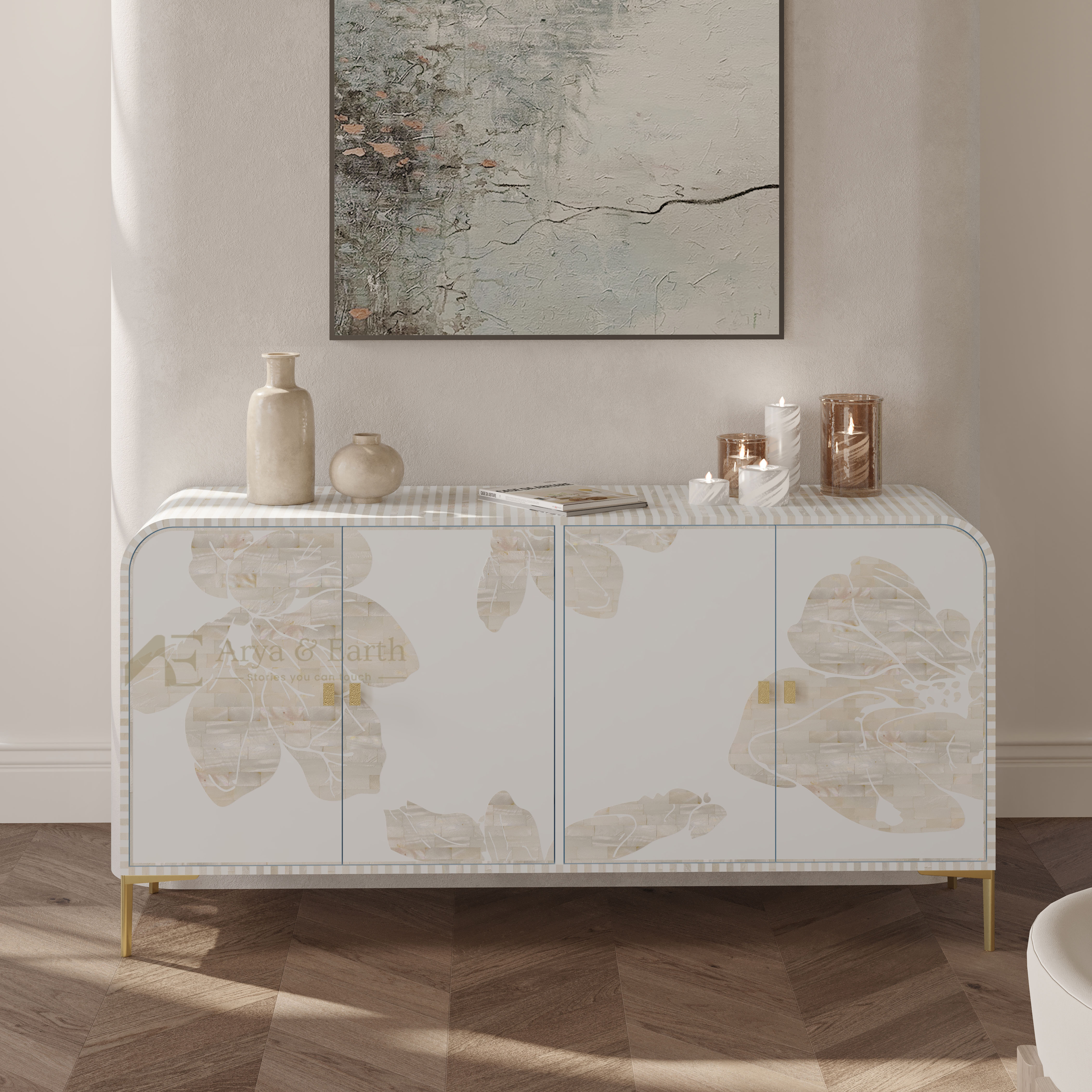 White Floral Cabinet in a room