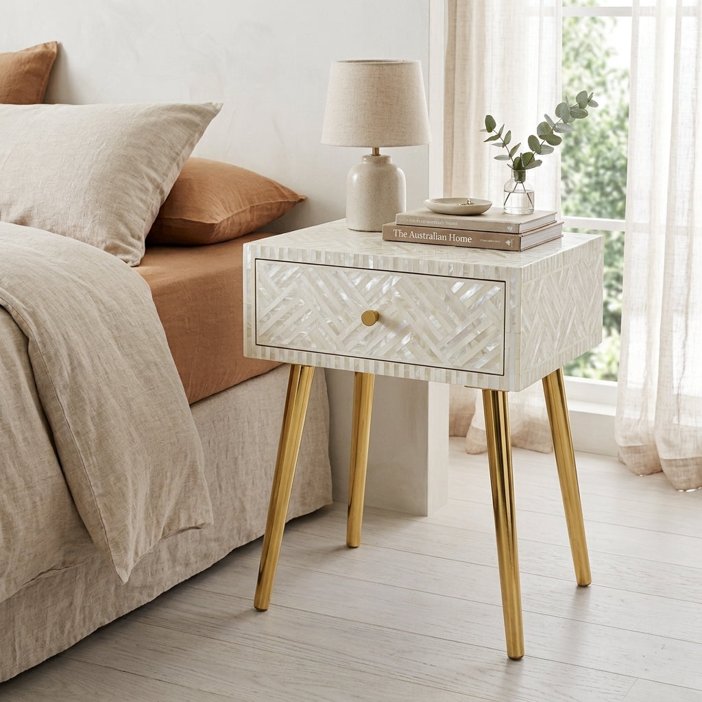 Mother Of Pearl Geometric Maze Bedside Table | Lunar Dust