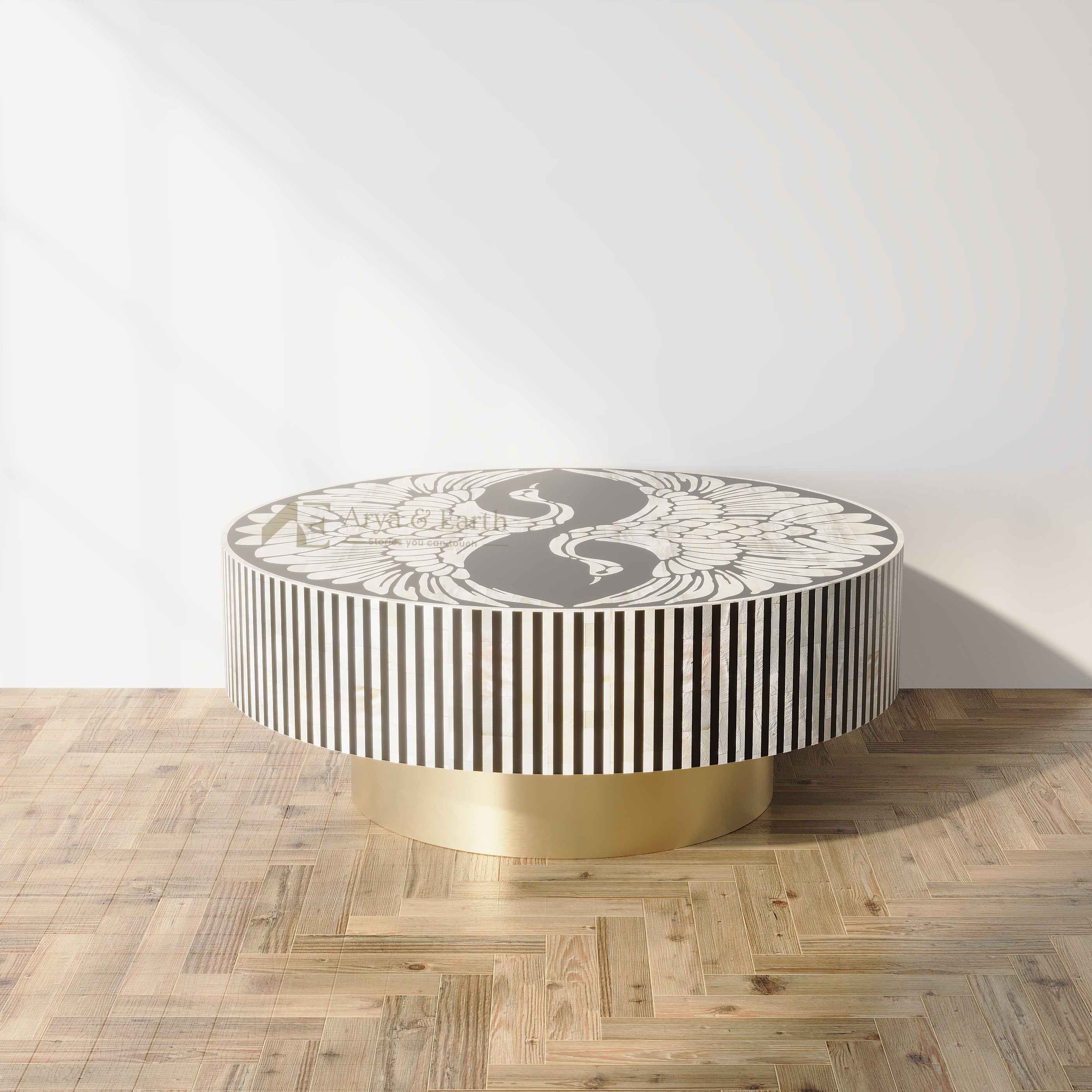 Bone Inlay Black Round Coffee table