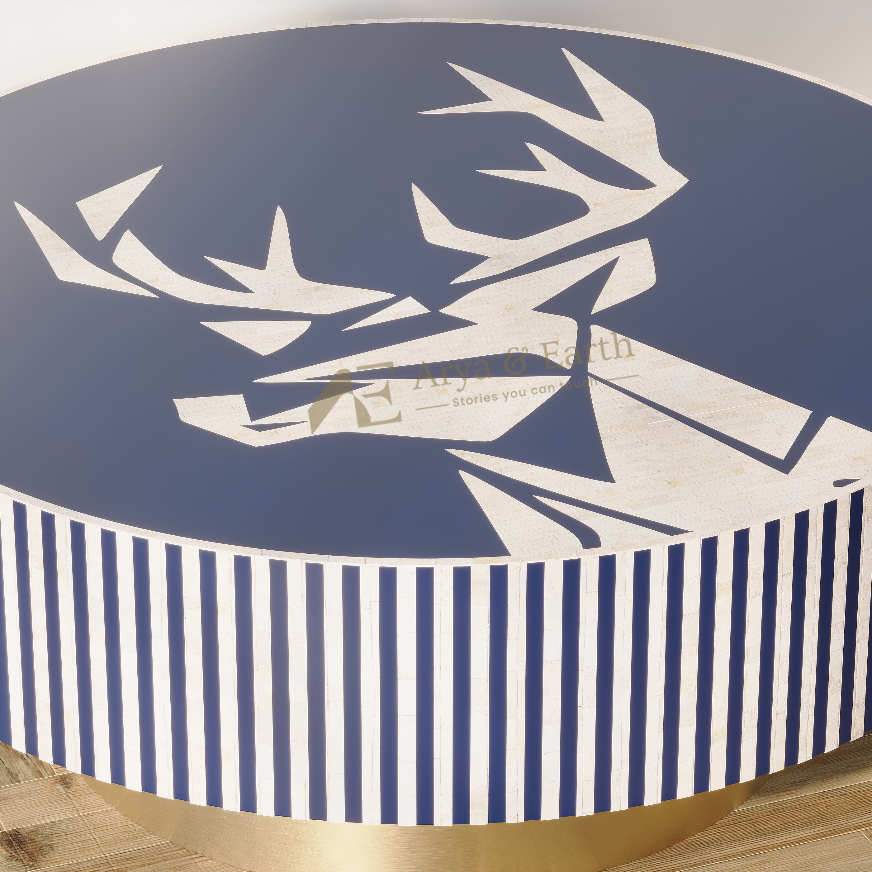 Close up of Bone Inlay Blue Coffee Table
