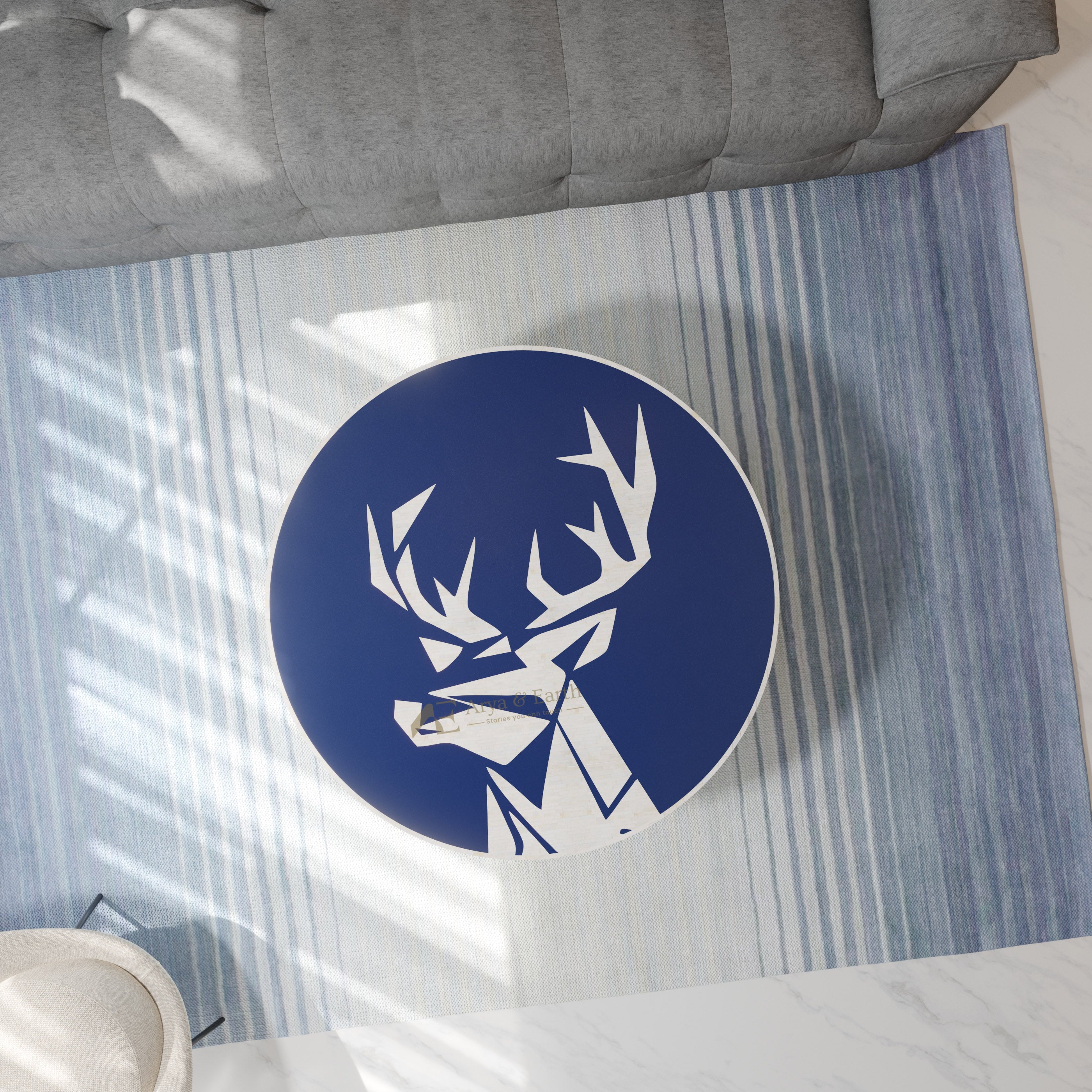 Top View of Bone Inlay Blue Coffee Table in a living room