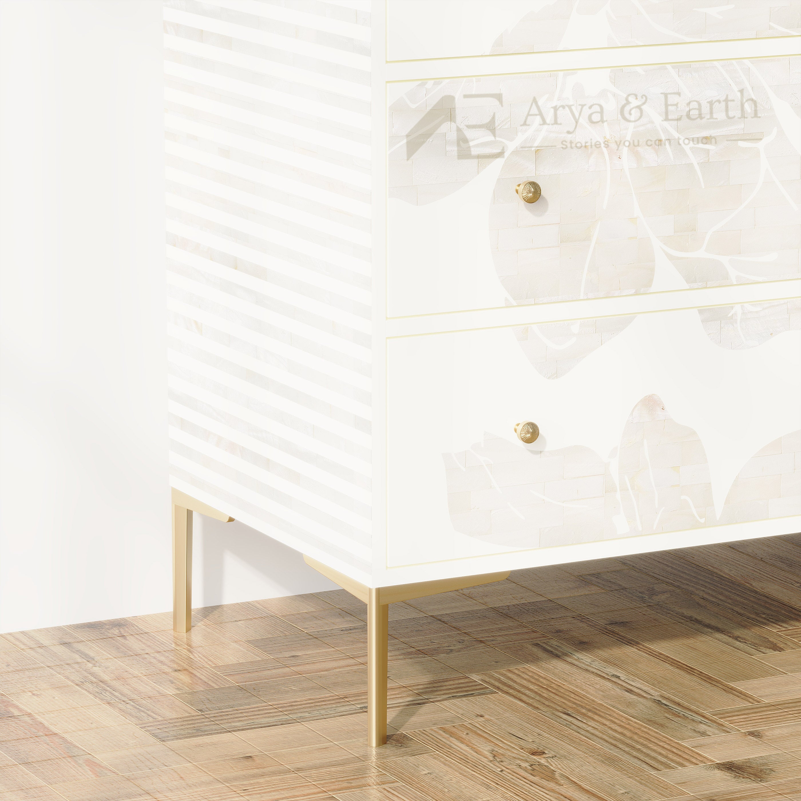 Mother of Pearl Inlay Floral Handcrafted Chest of Drawers - Lunar Dust