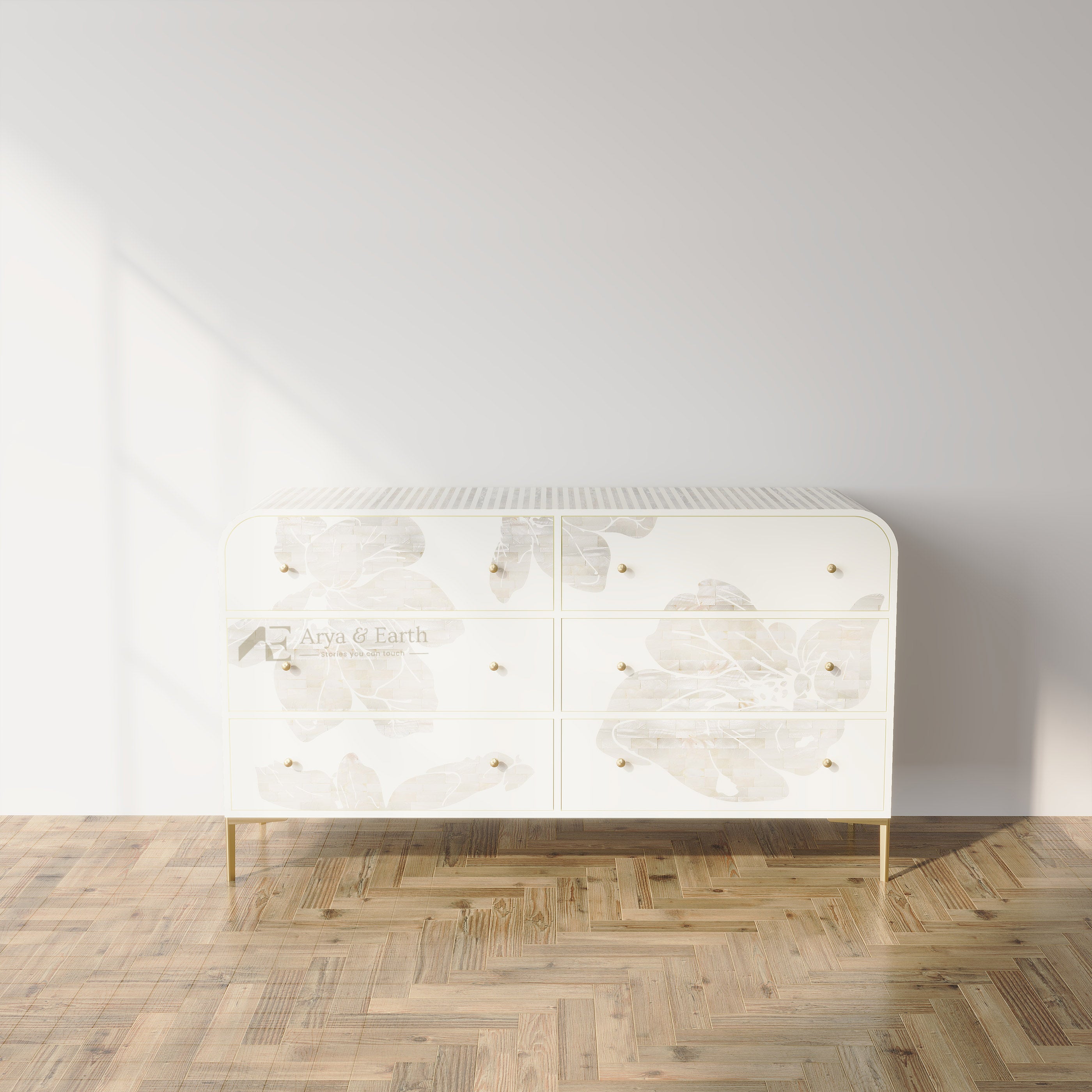Mother of Pearl Inlay Floral Handcrafted Chest of Drawers - Lunar Dust