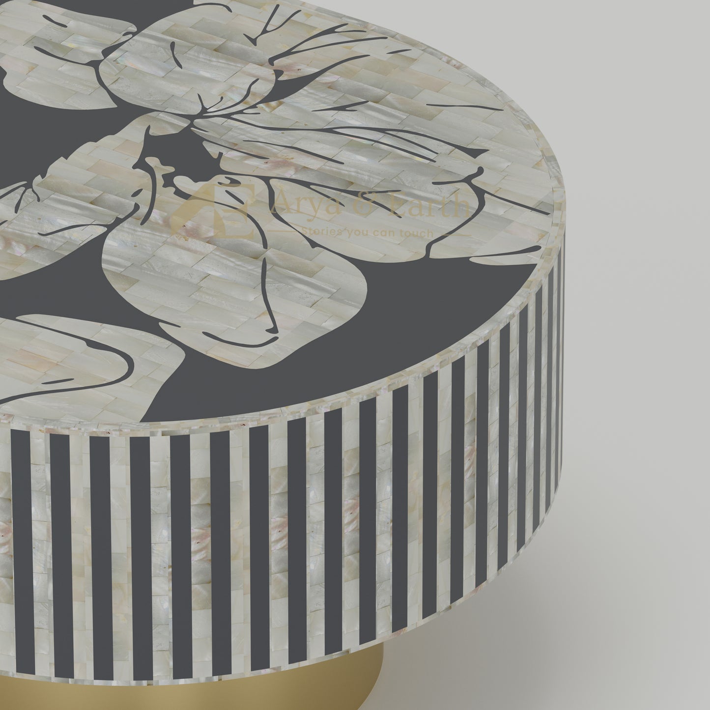 closeup of mother of pearl inlay coffee table