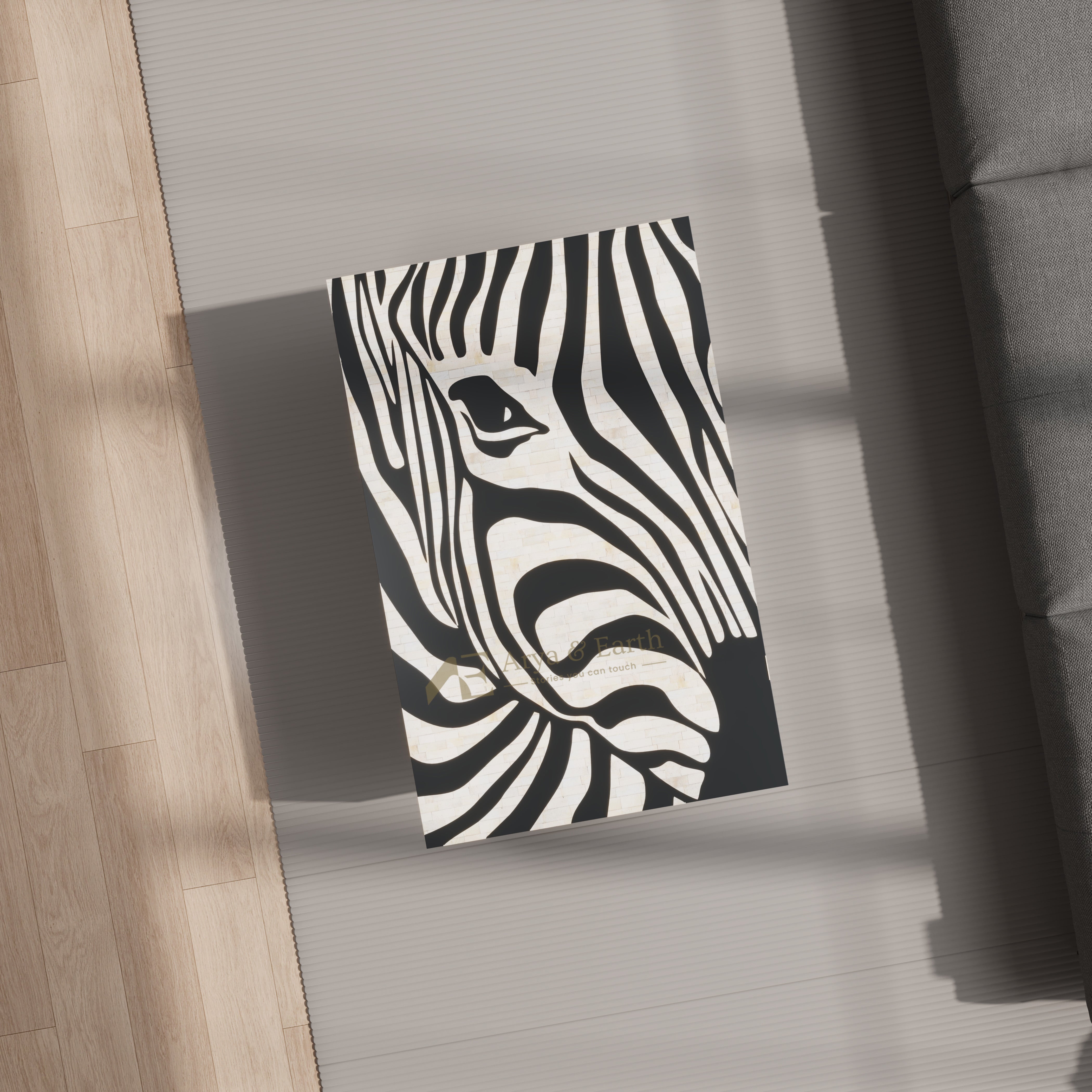 Top view of a bone inlay zebra design rectangle table