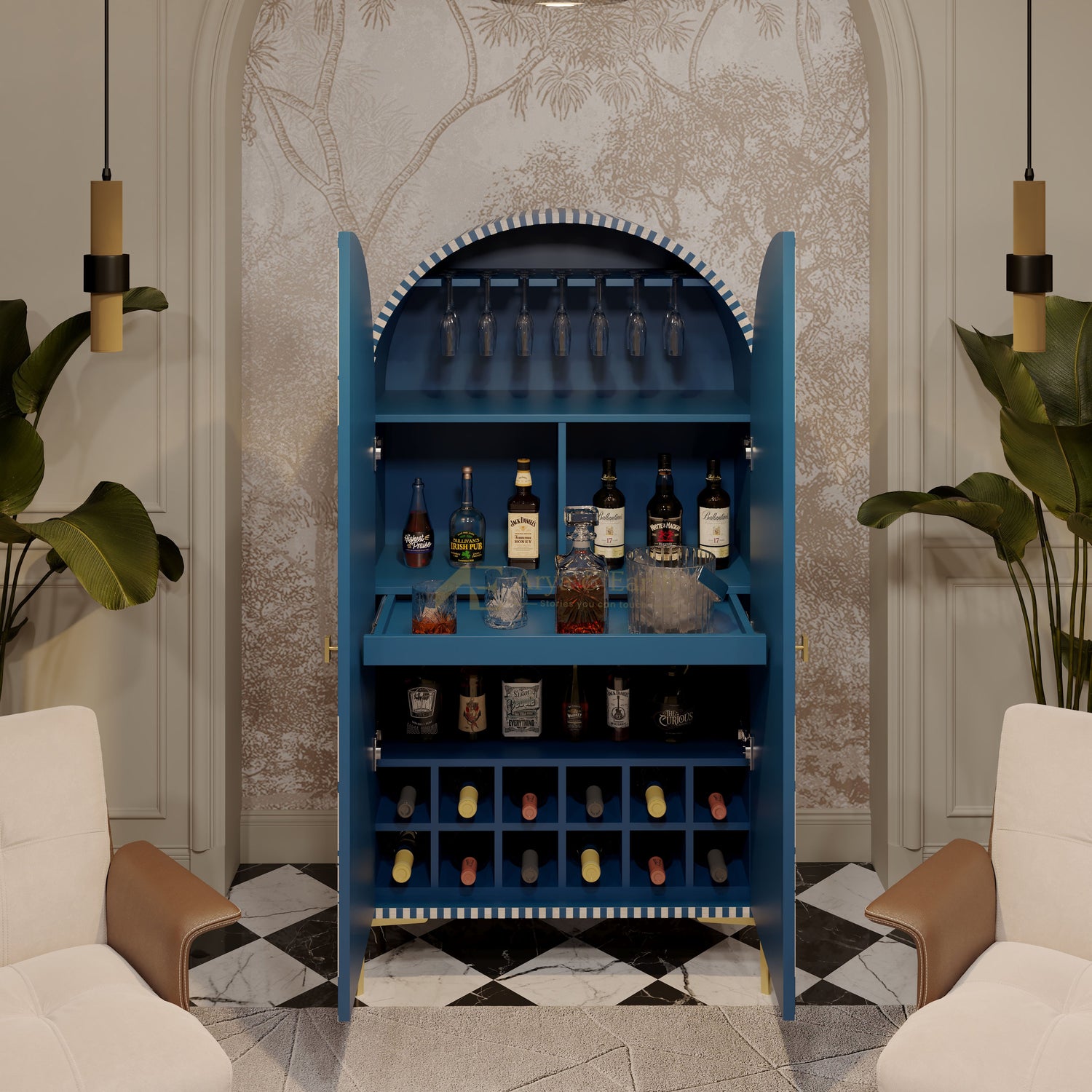 Bone Inlay Liquor Cabinets