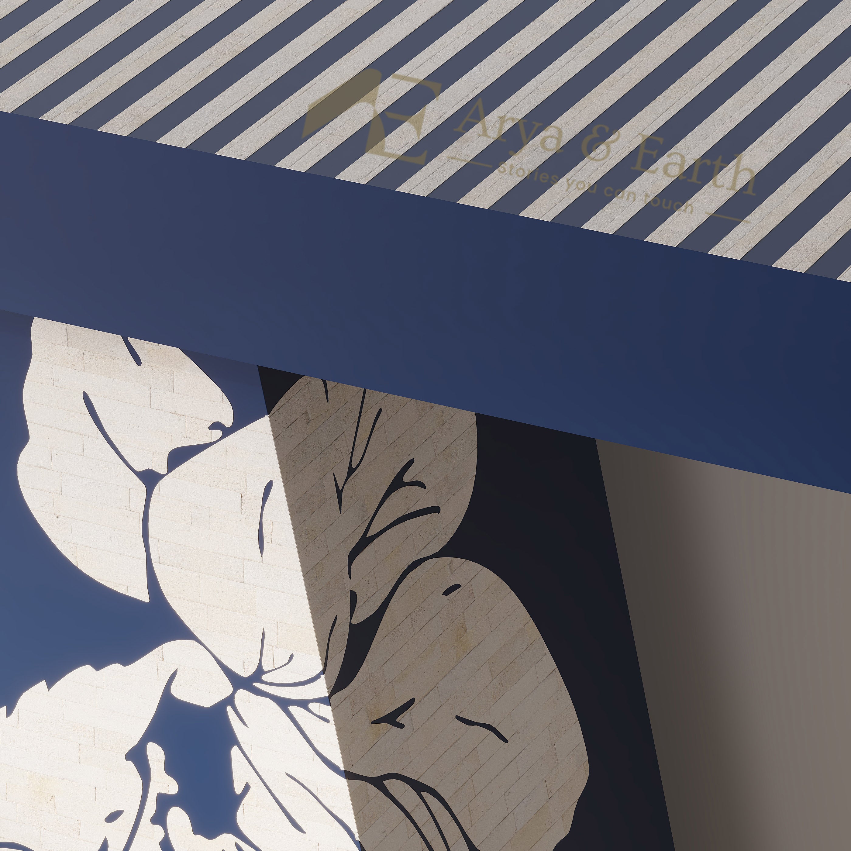 Close up of Bone inlay Blue Console Table with Floral design 