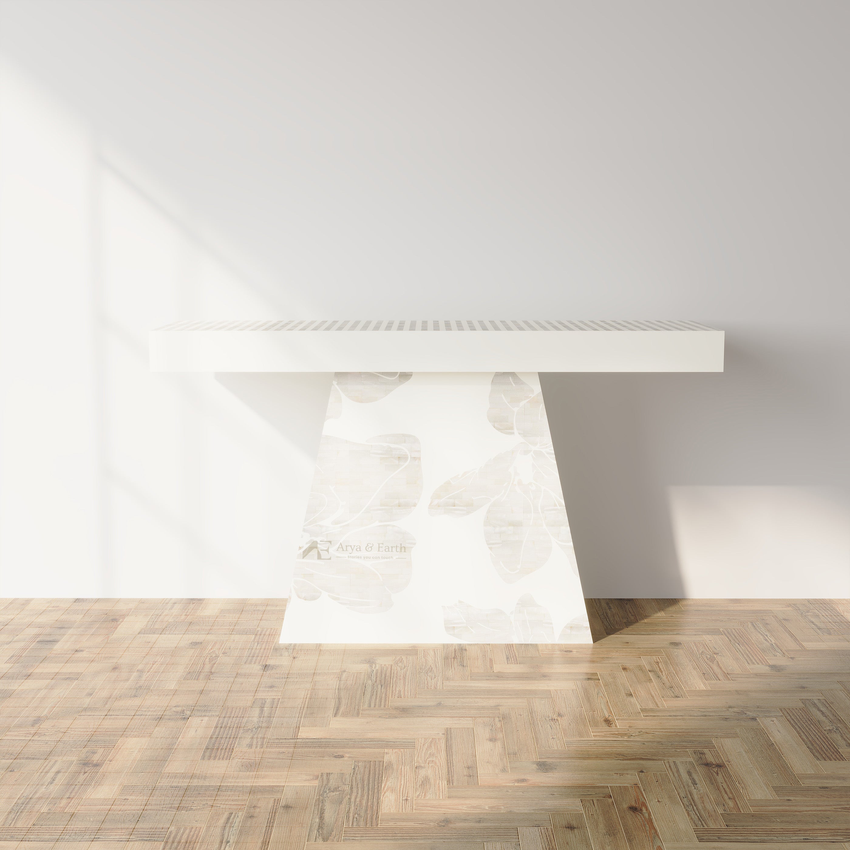 Mother Of Pearl Inlay Floral Handcrafted Console Table - Lunar Dust