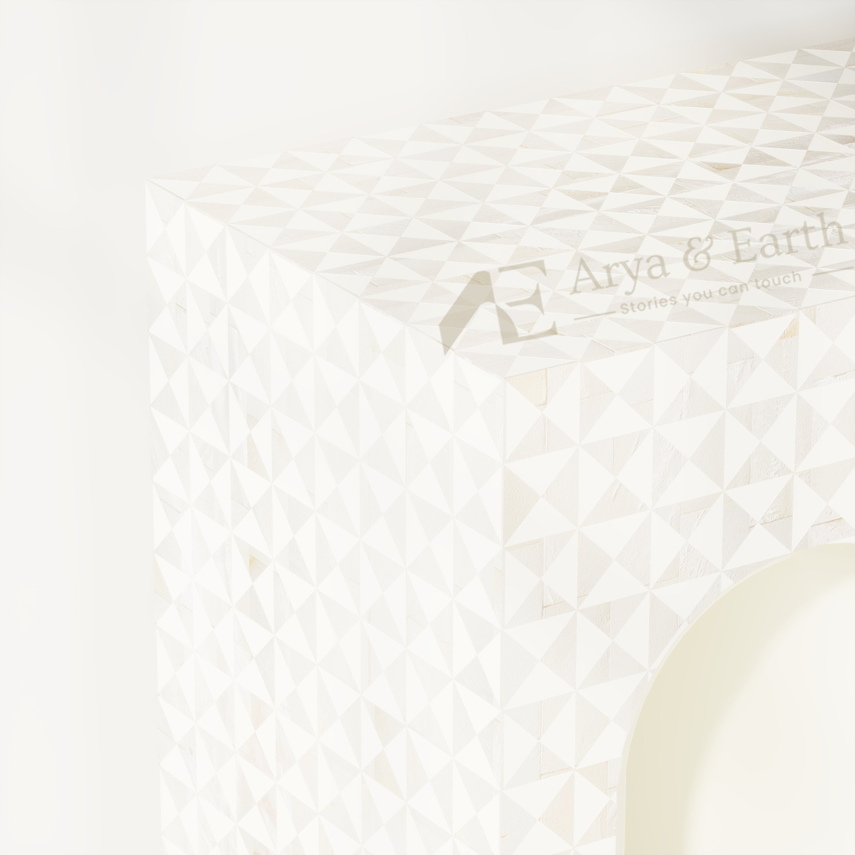 Mother of Pearl white console table close up