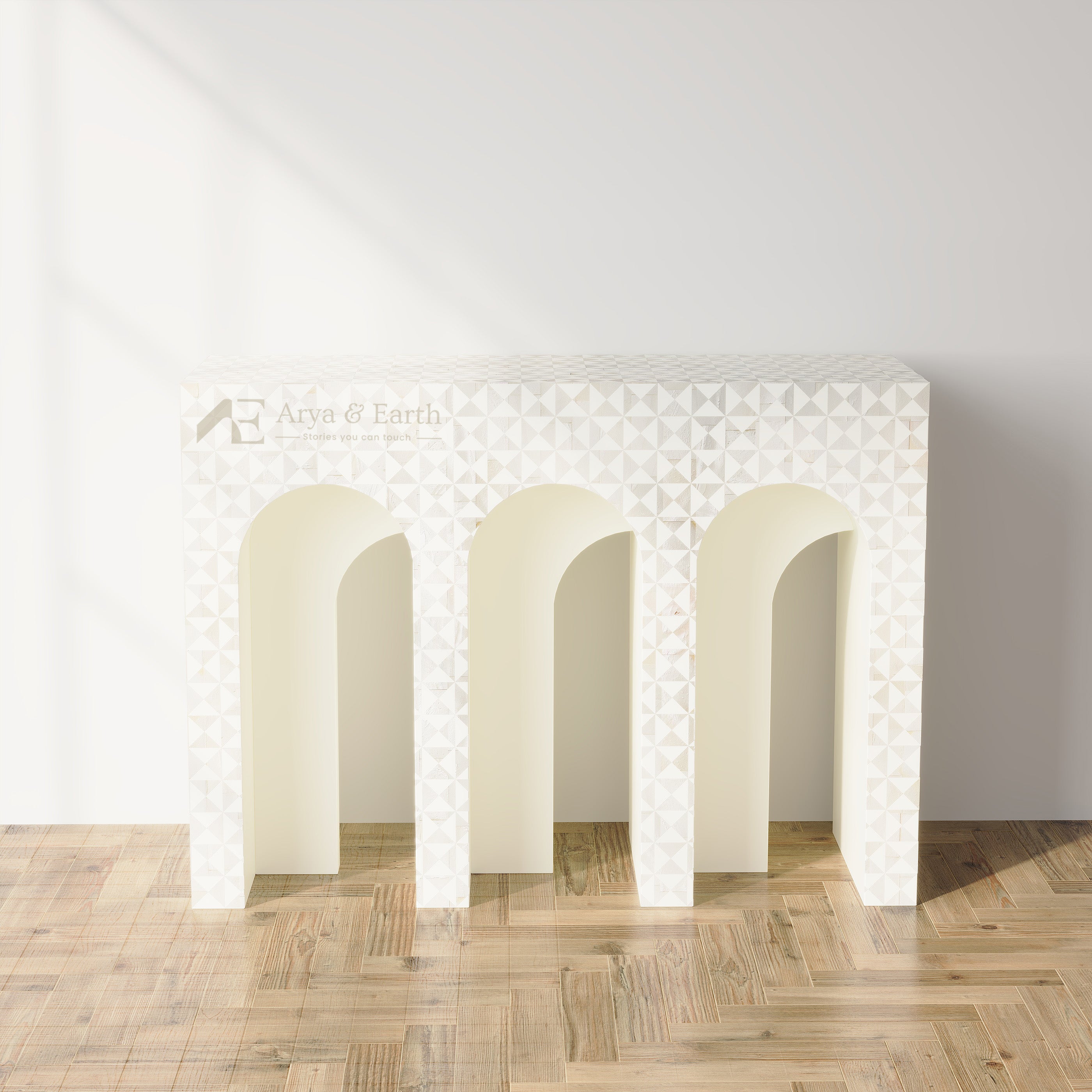 Mother of Pearl white console table