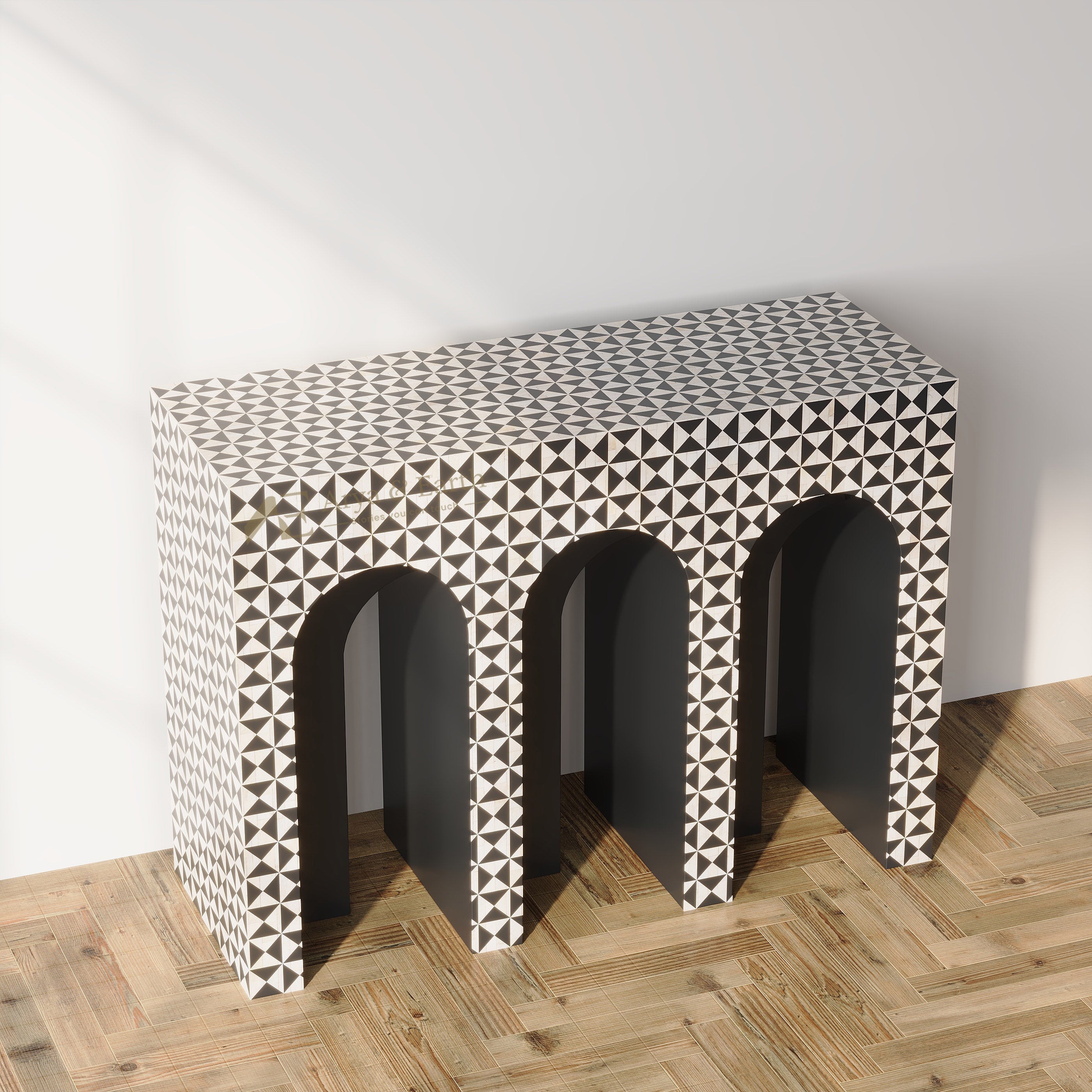 Top view of Black Bone Inlay Geometric Arch Console