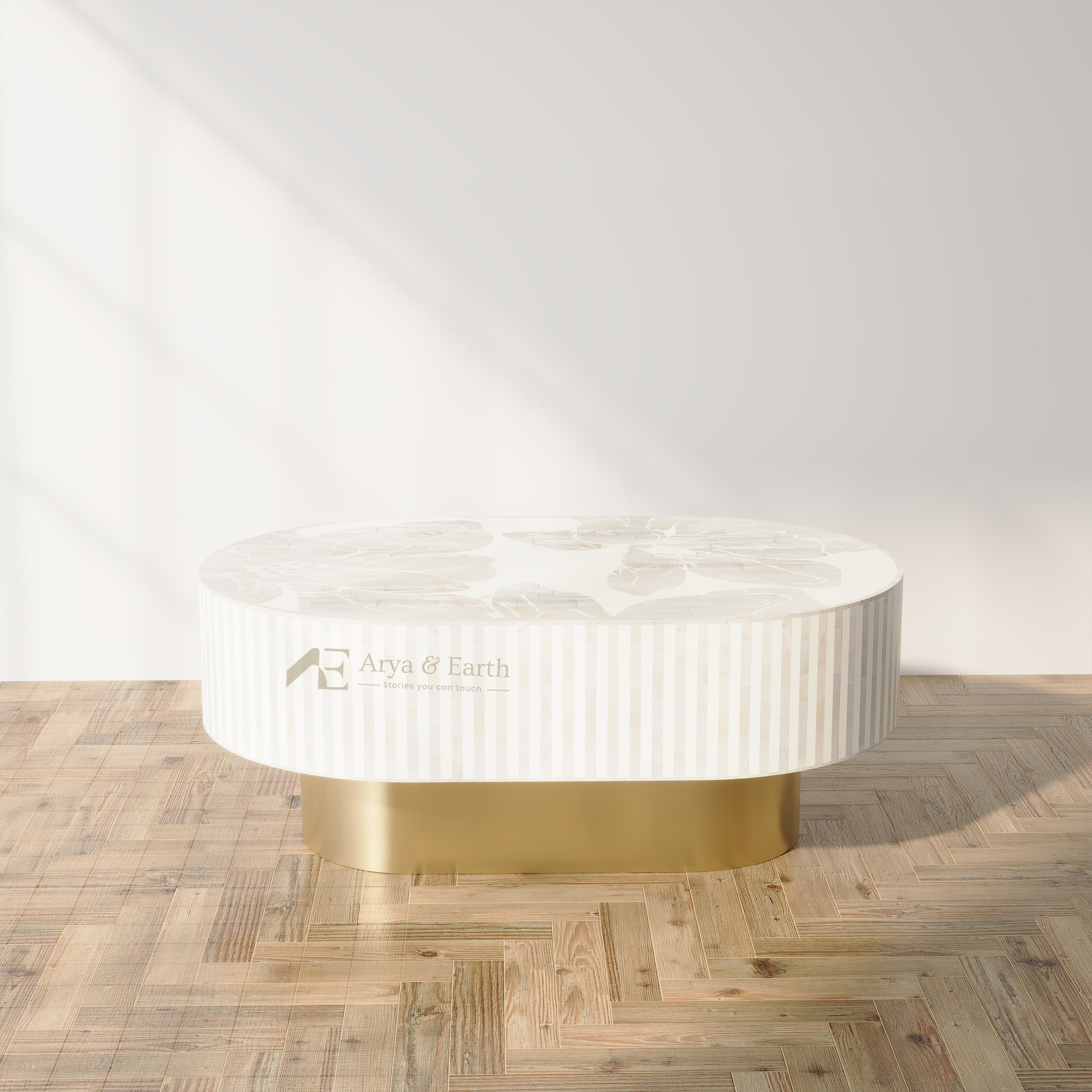 Mother of Pearl Floral Inlay Handcrafted Coffee Table - Lunar Dust