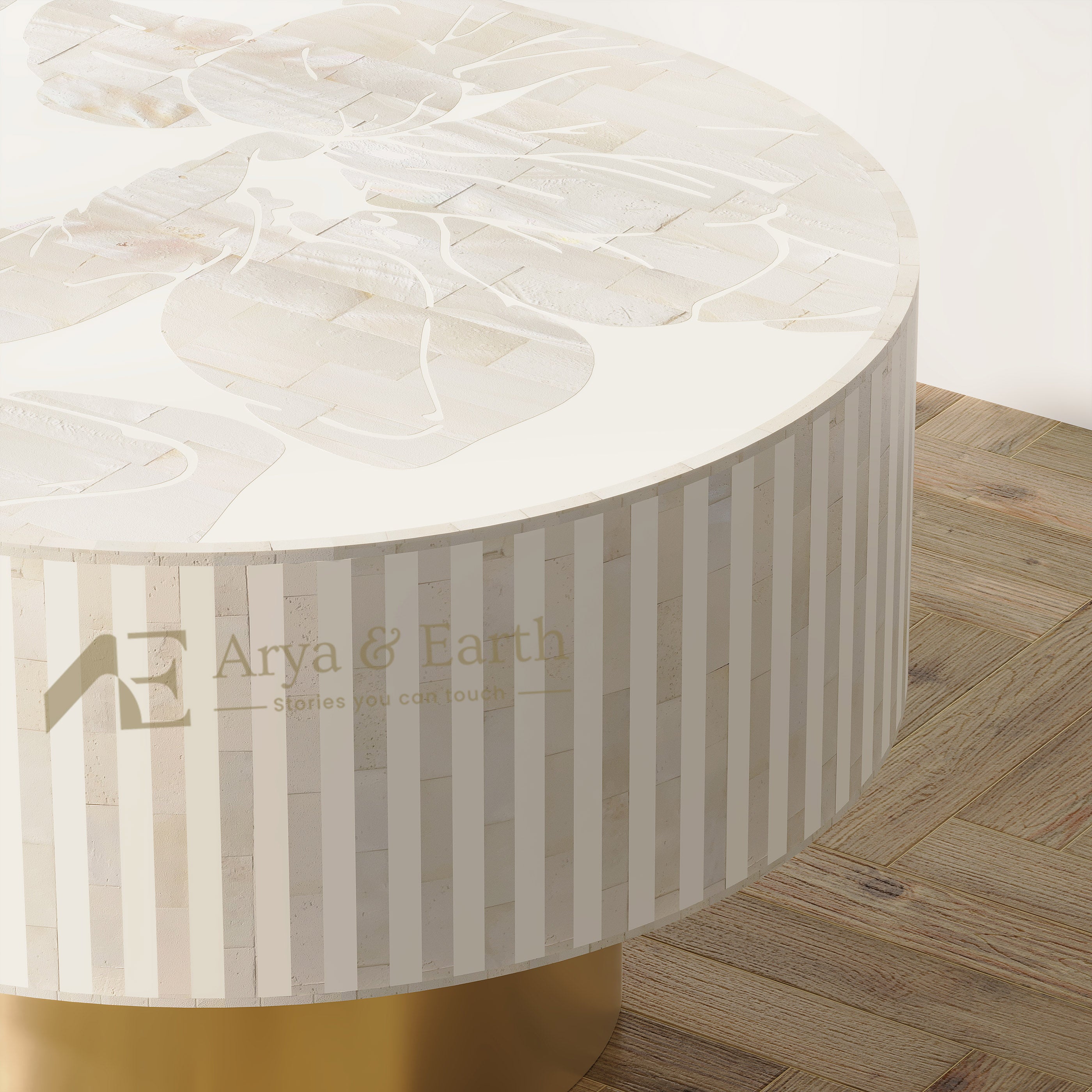 Mother of Pearl Floral Inlay Handcrafted Coffee Table - Lunar Dust