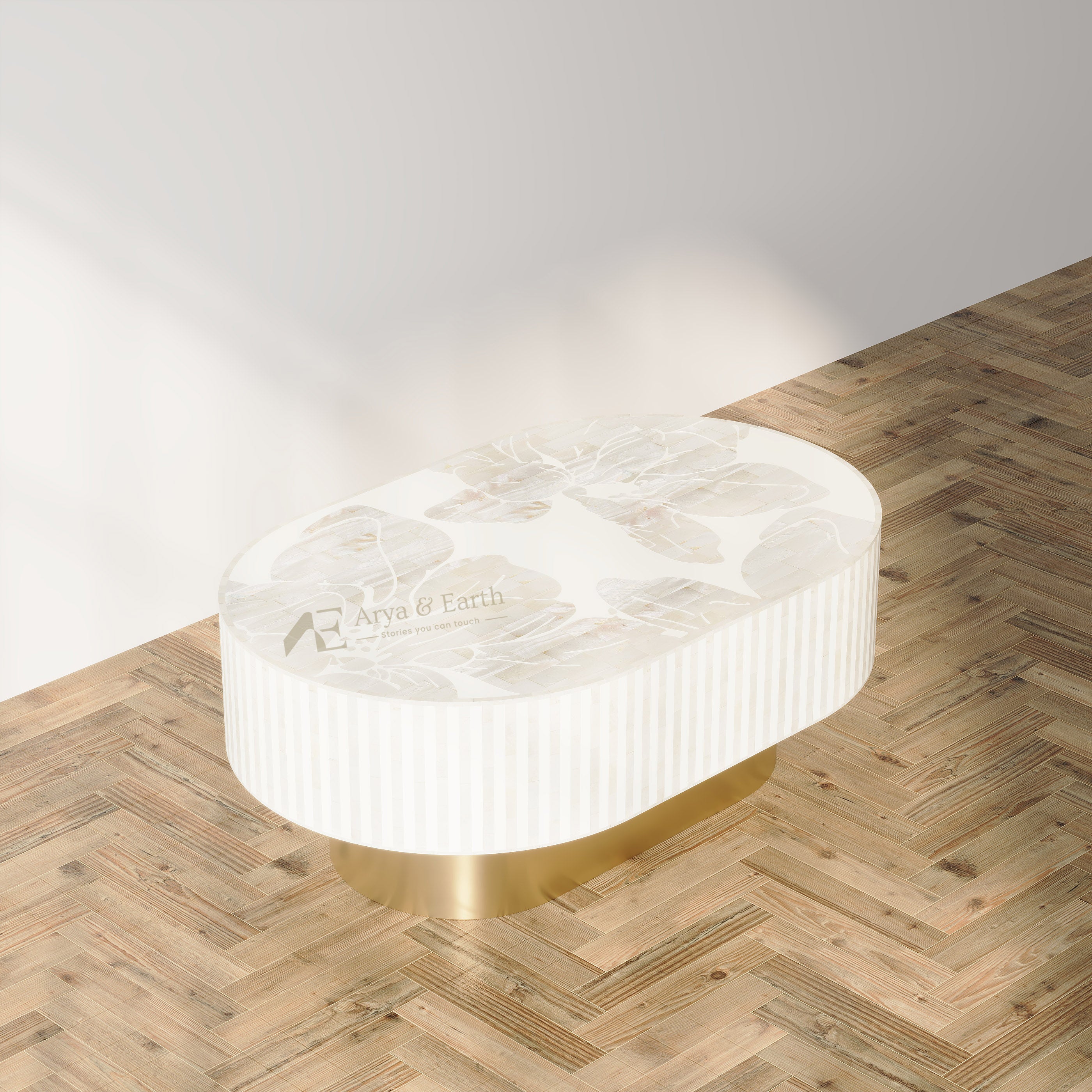 Mother of Pearl Floral Inlay Handcrafted Coffee Table - Lunar Dust