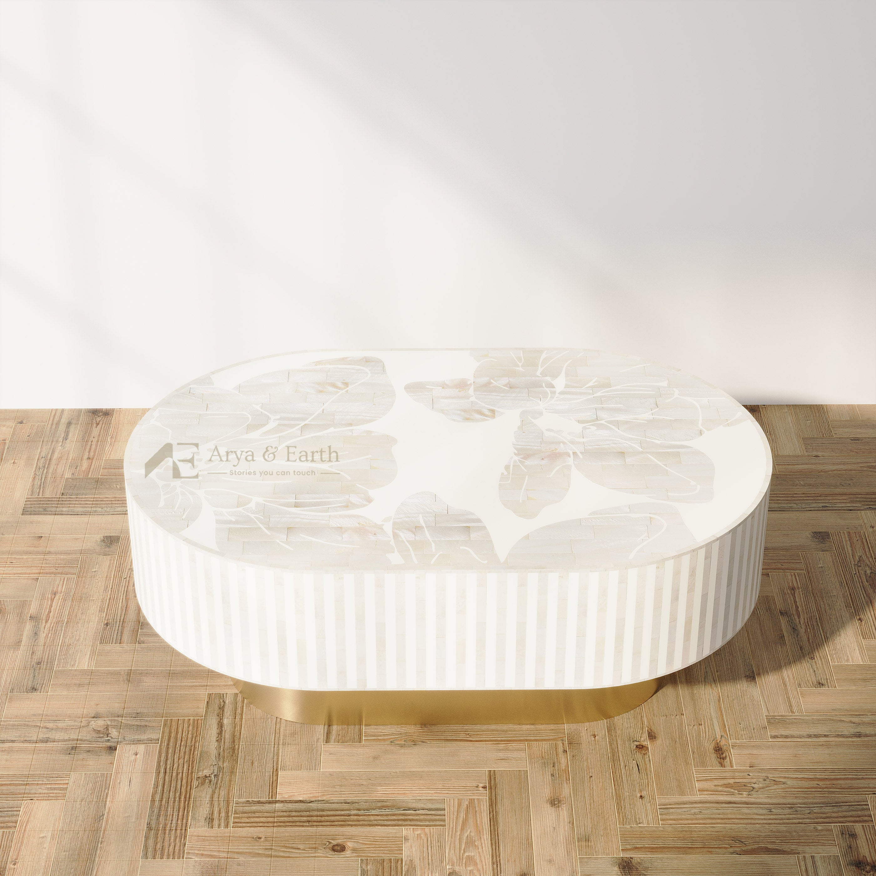 Mother of Pearl Floral Inlay Handcrafted Coffee Table - Lunar Dust