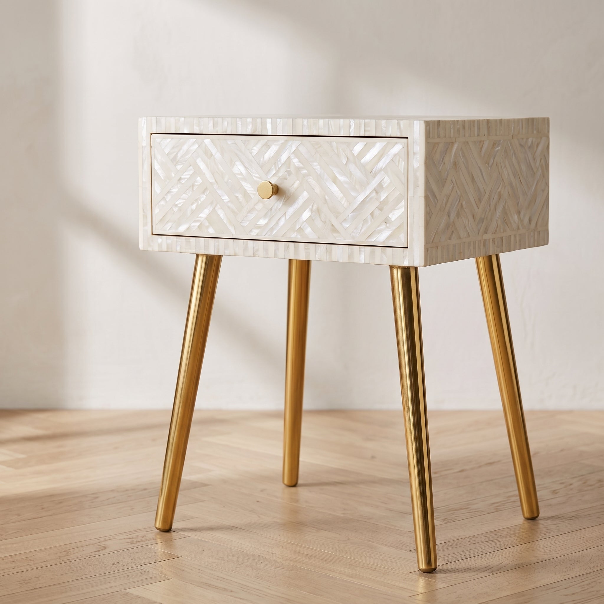 Mother Of Pearl Geometric Maze Bedside Table | Lunar Dust