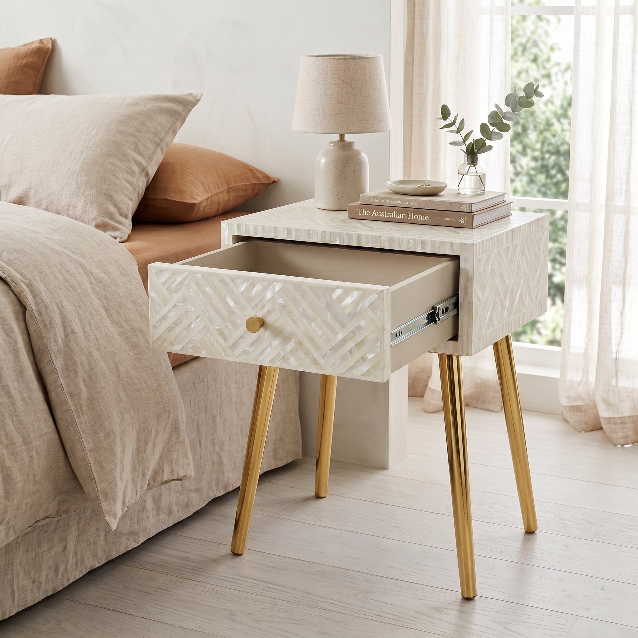 Mother Of Pearl Geometric Maze Bedside Table | Lunar Dust