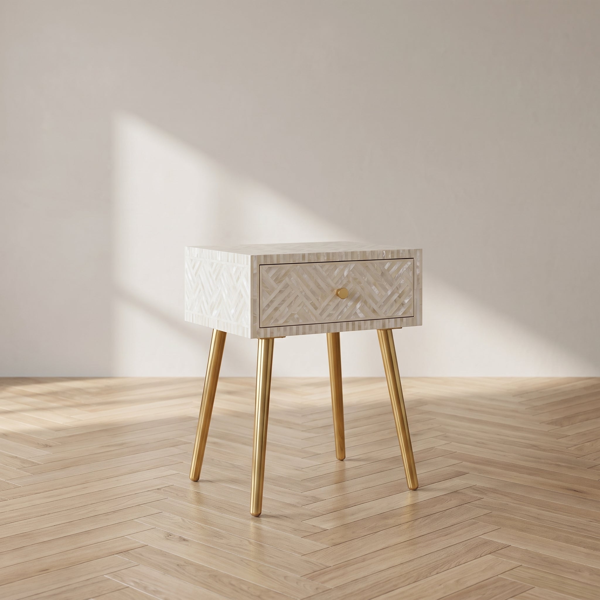 Mother Of Pearl Geometric Maze Bedside Table | Lunar Dust