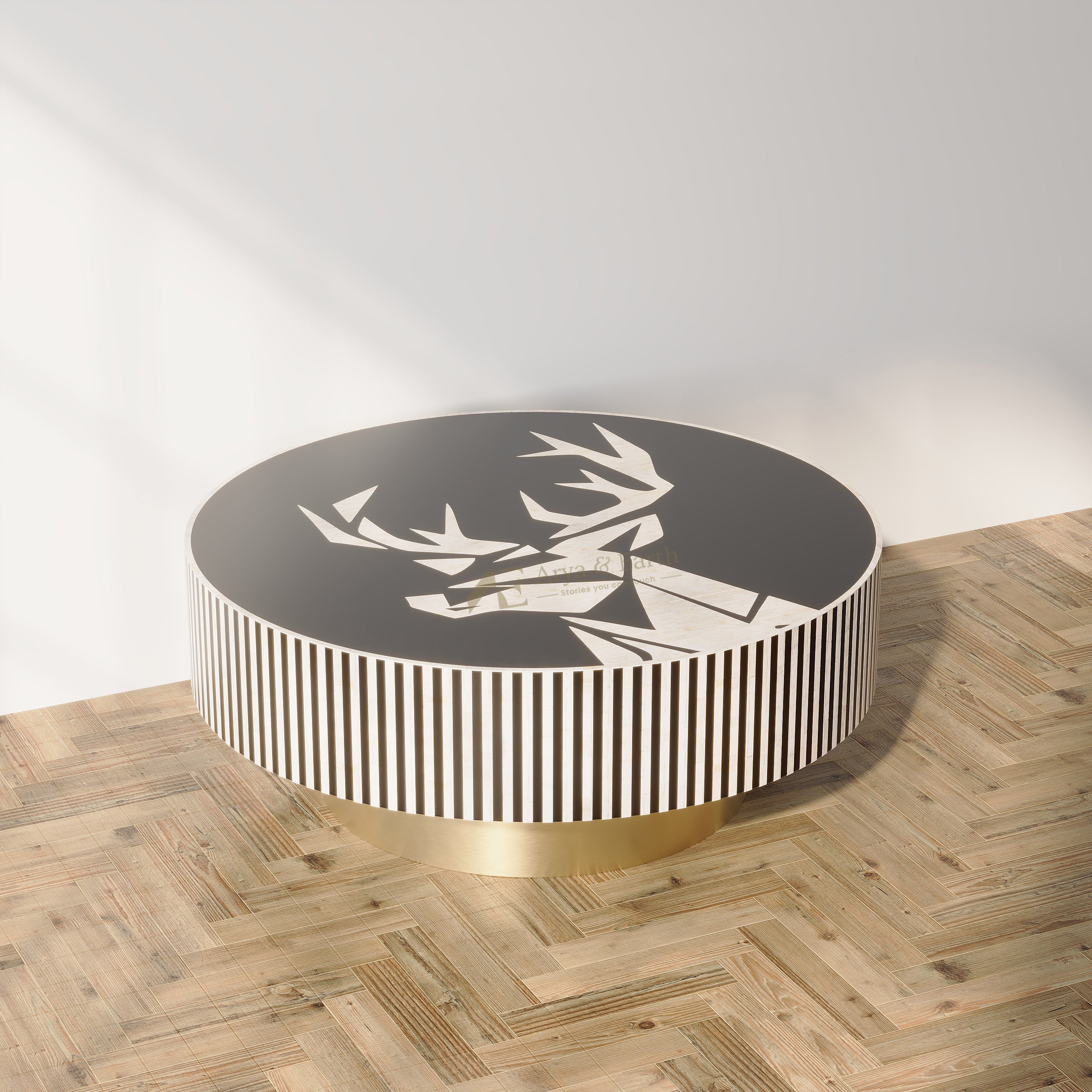 Bone Inlay Black round Coffee Table 