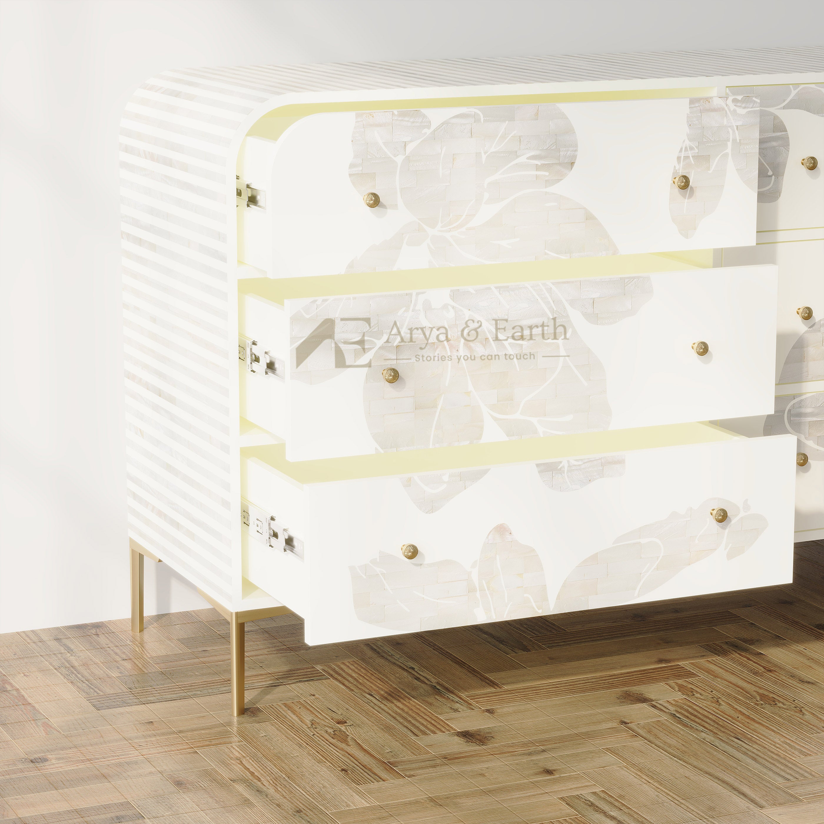 Mother of Pearl Inlay Floral Handcrafted Chest of Drawers - Lunar Dust