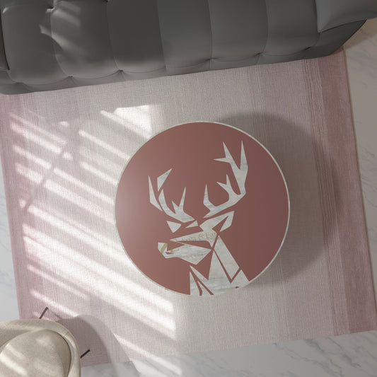 pearl inlay deer design coffee table in terracotta colour on a  rug