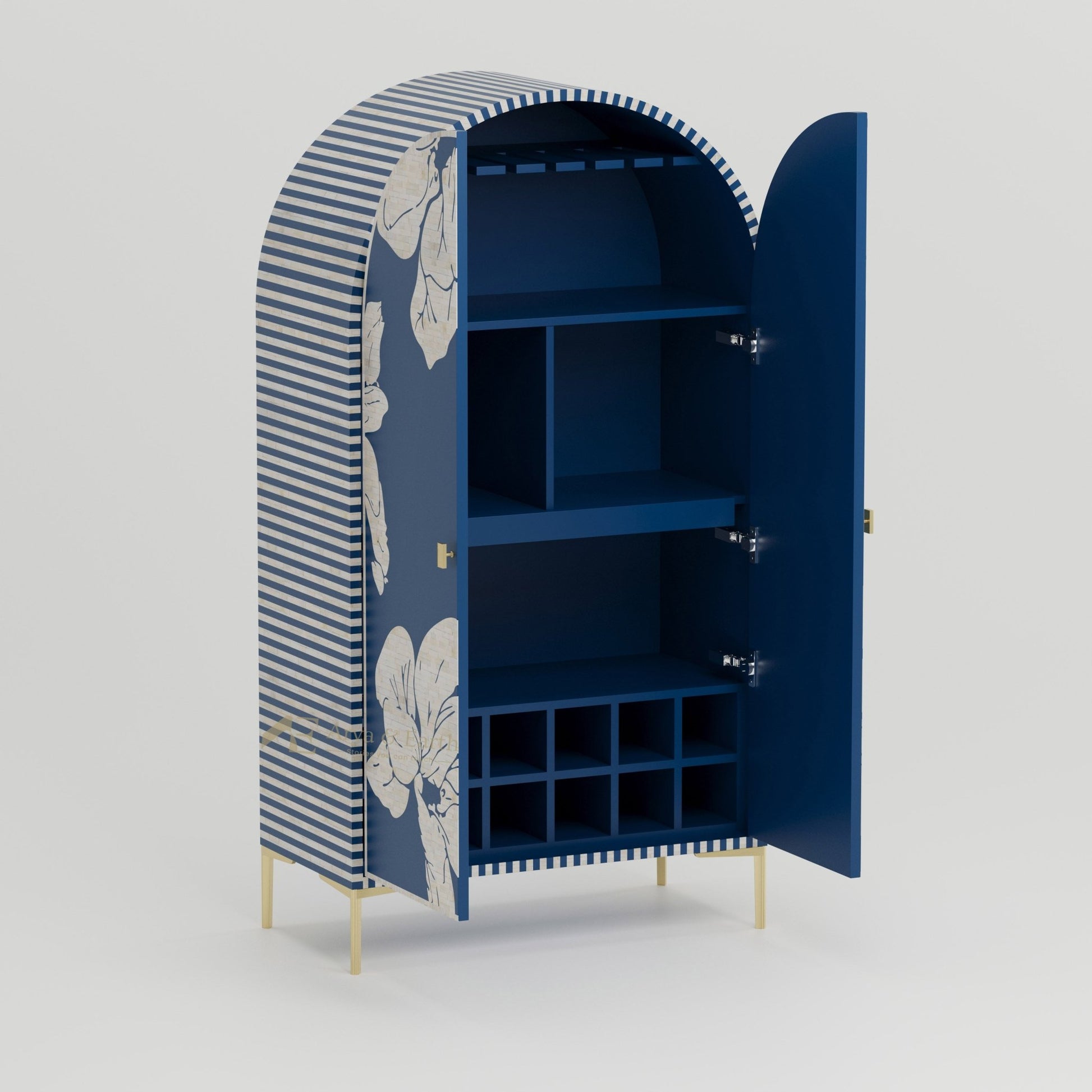 Aura Bar Cabinet - Bone Inlay - Blue Sapphire - arya & earth