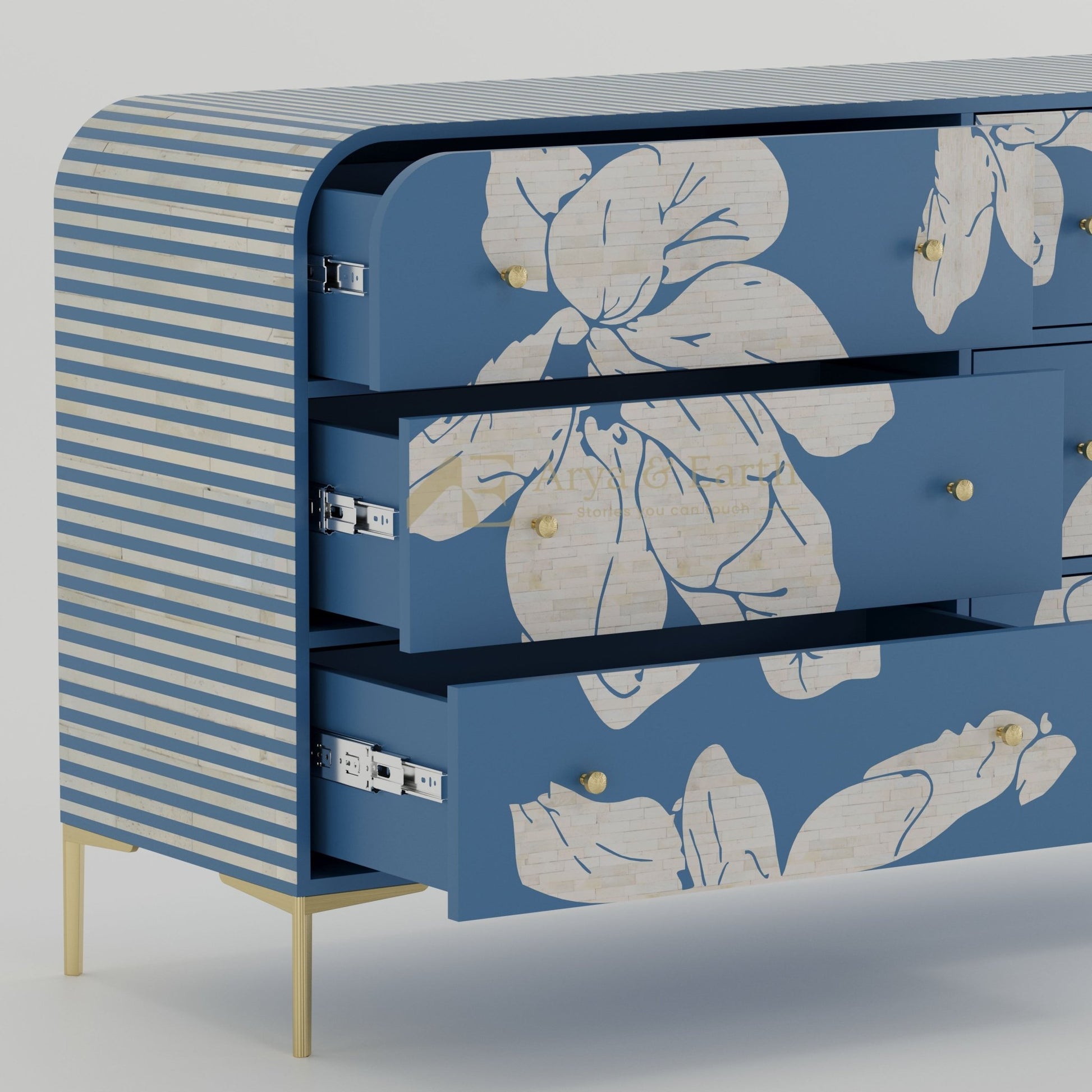 Aura Chest of Drawers - Mother of Pearl - Mystique Blue - arya & earth