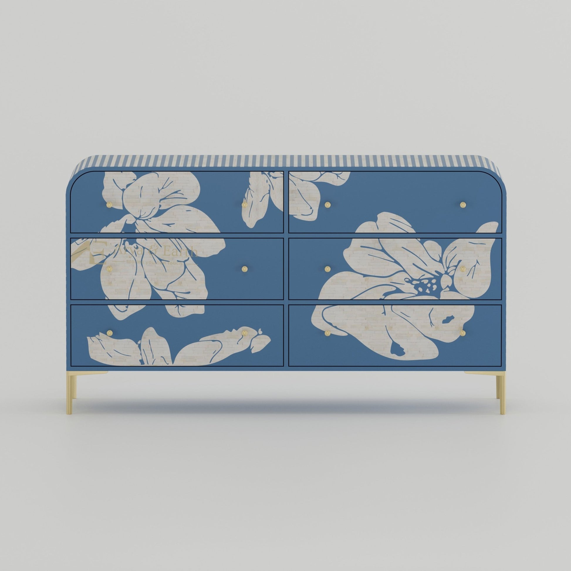 Aura Chest of Drawers - Mother of Pearl - Mystique Blue - arya & earth
