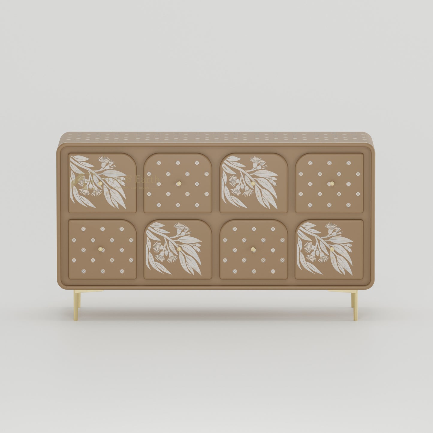 beige chest of drawers botanical design bone inlay