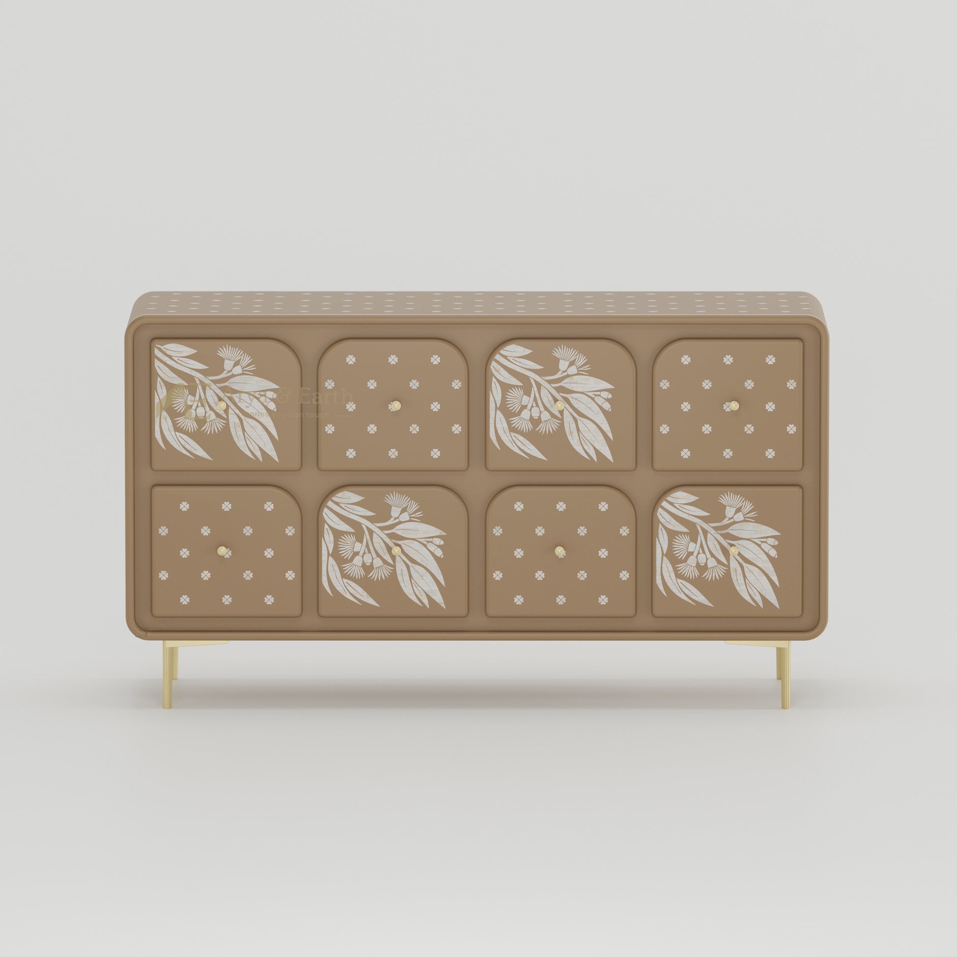 beige chest of drawers botanical design bone inlay