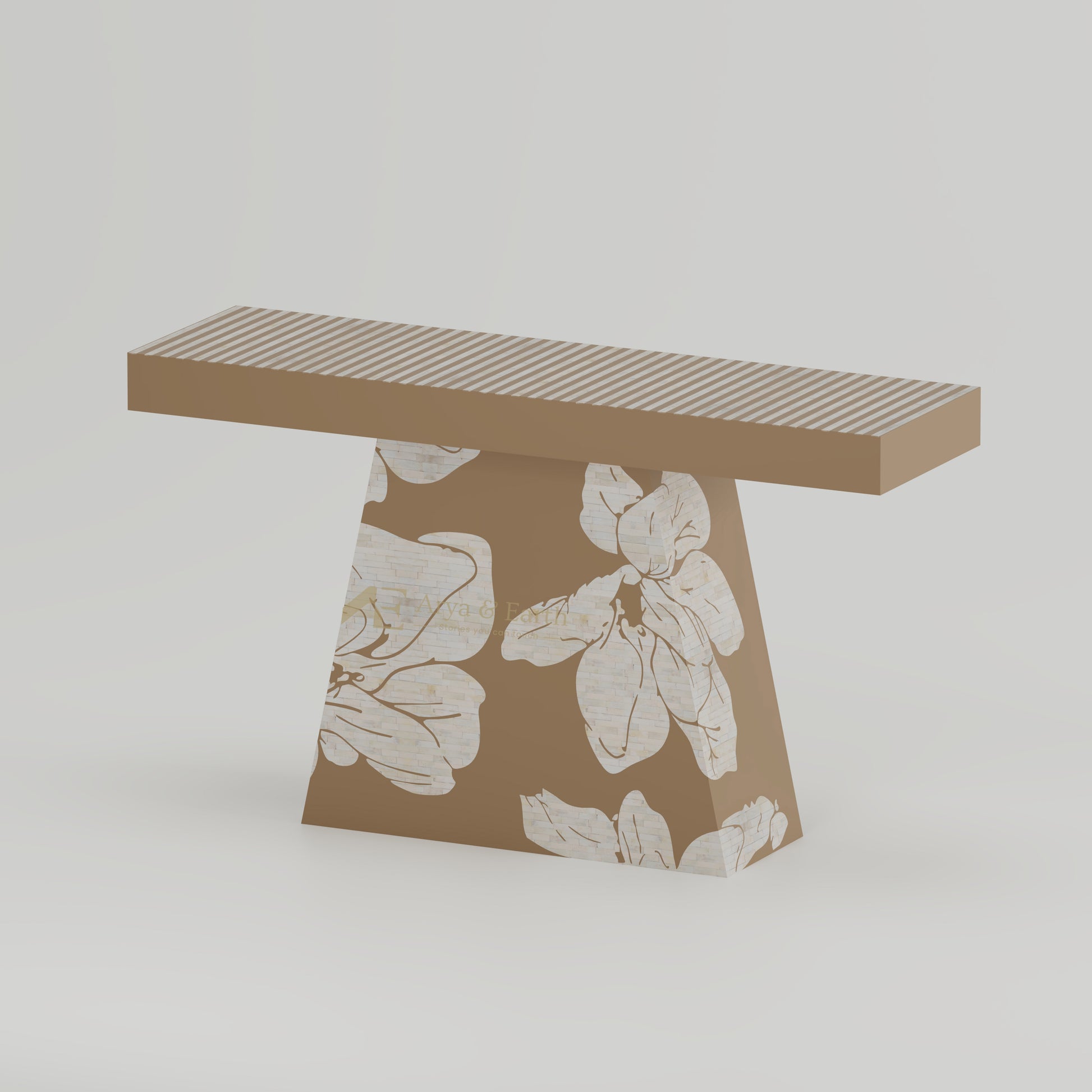 hallway table bone inlay floral and stripe design