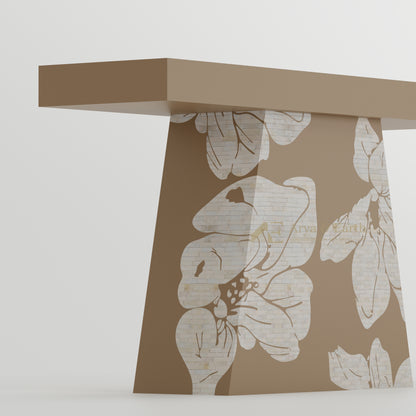 side view floral design beige console table