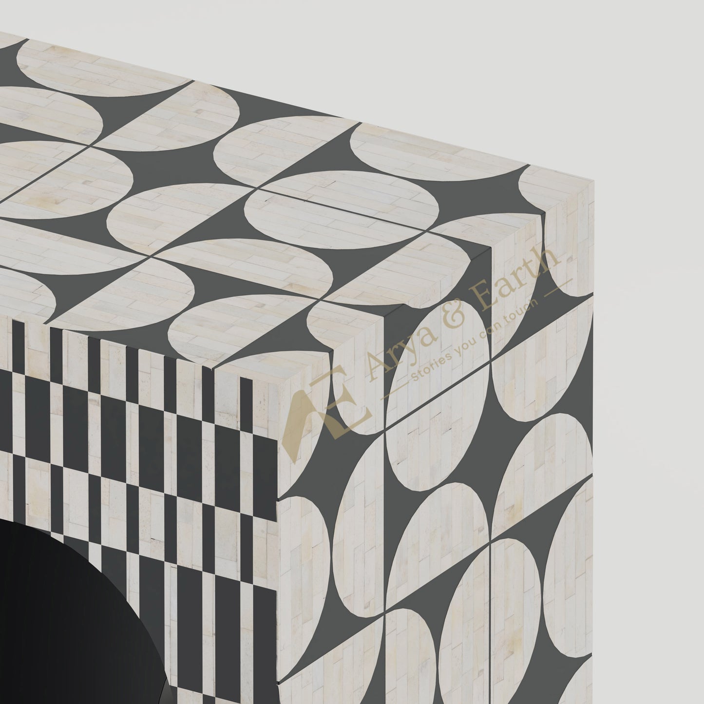 closeup of bone inlay geometric pattern