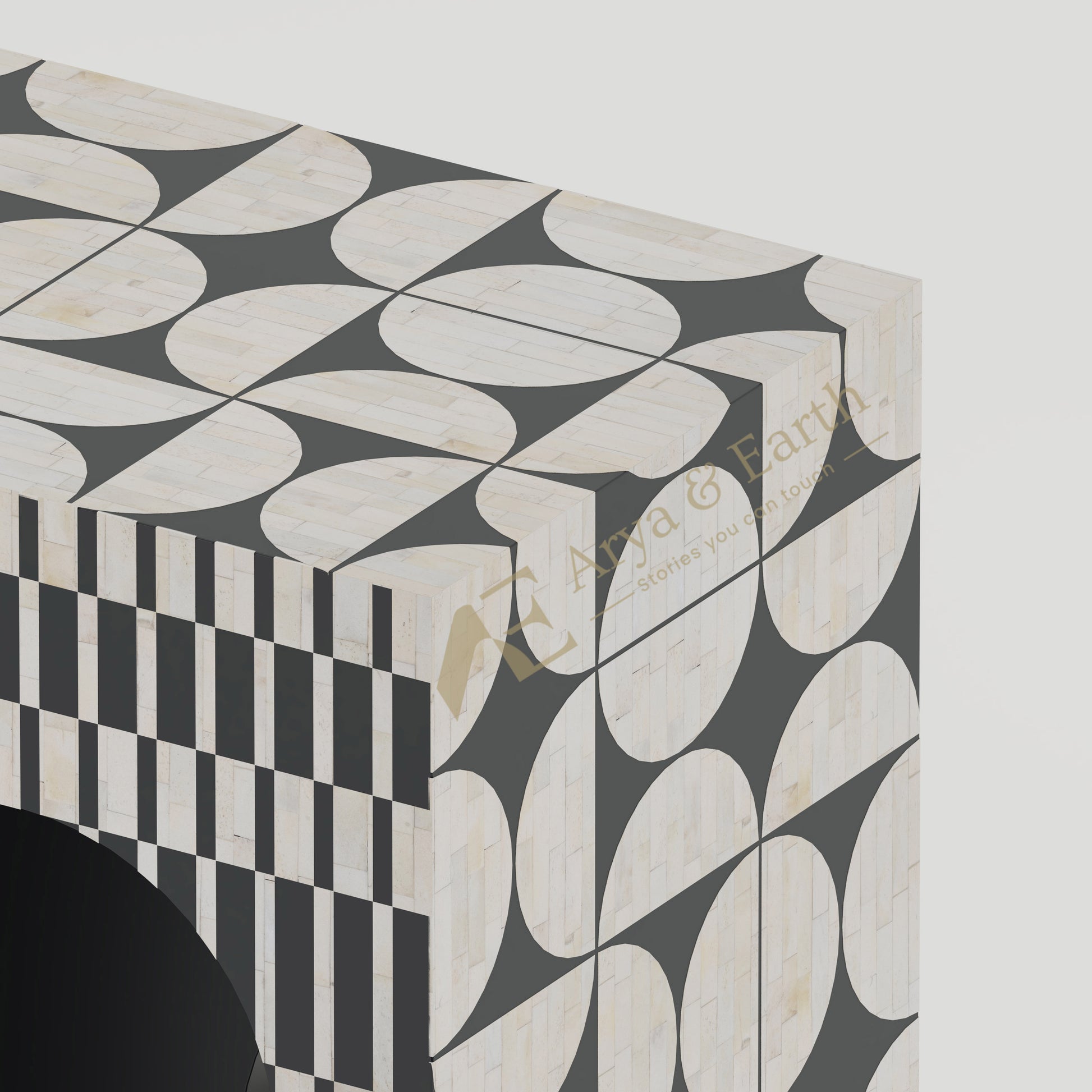 closeup of bone inlay geometric pattern