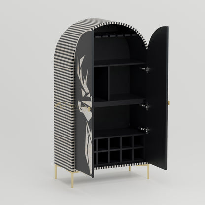 Bone Inlay Handmade Bar Cabinet - Onyx