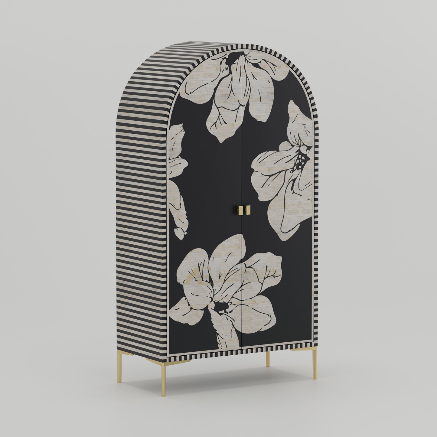 bar cabinet black floral gold handles