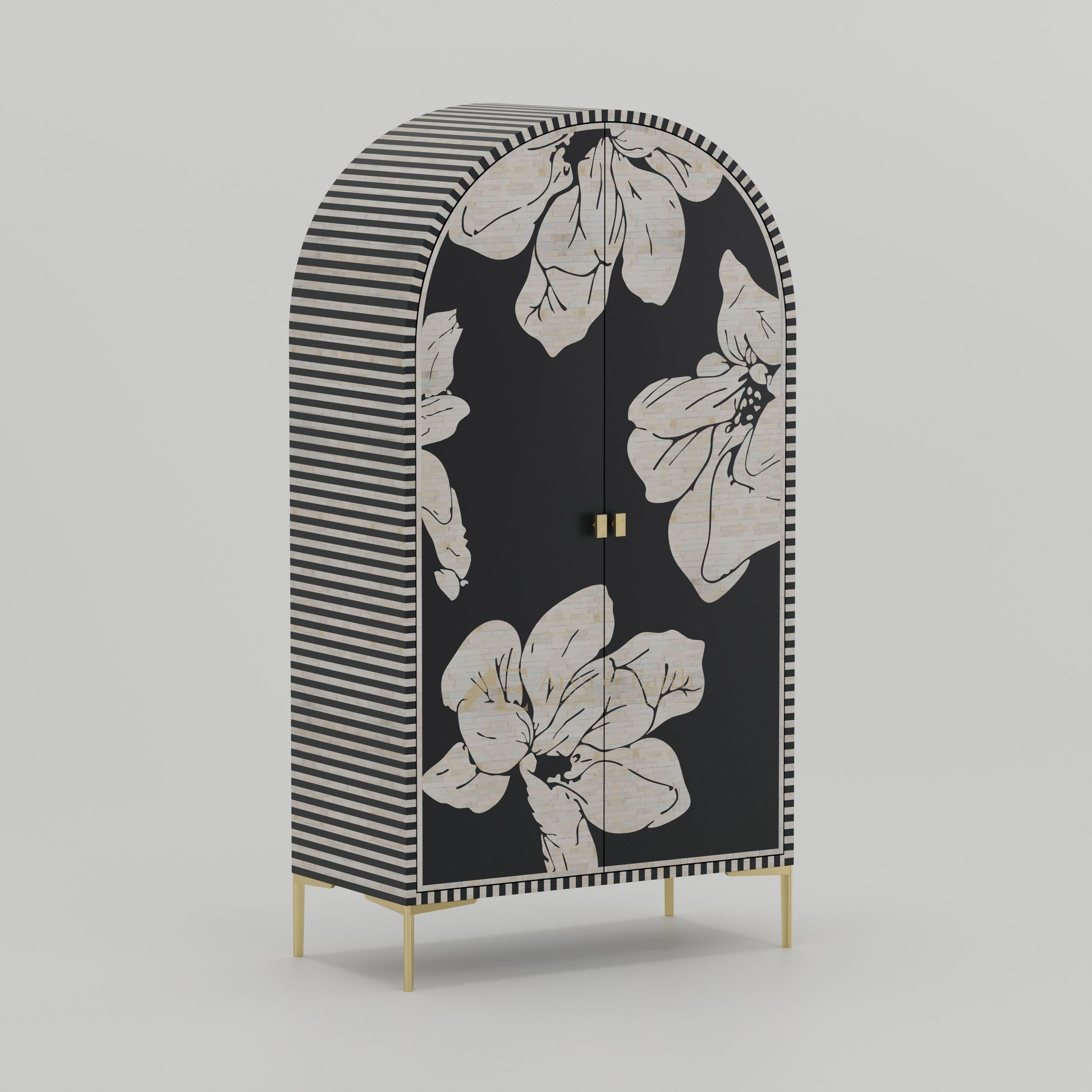 bar cabinet black floral gold handles