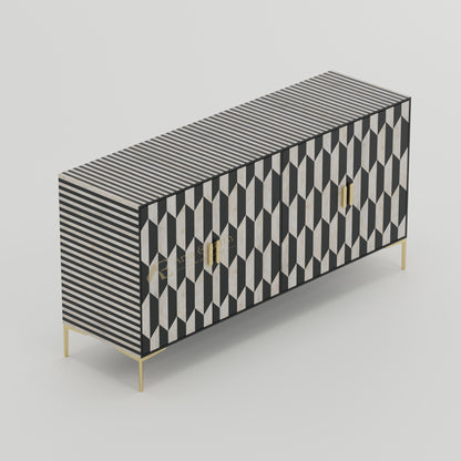 top view black & white cabinet with stripes